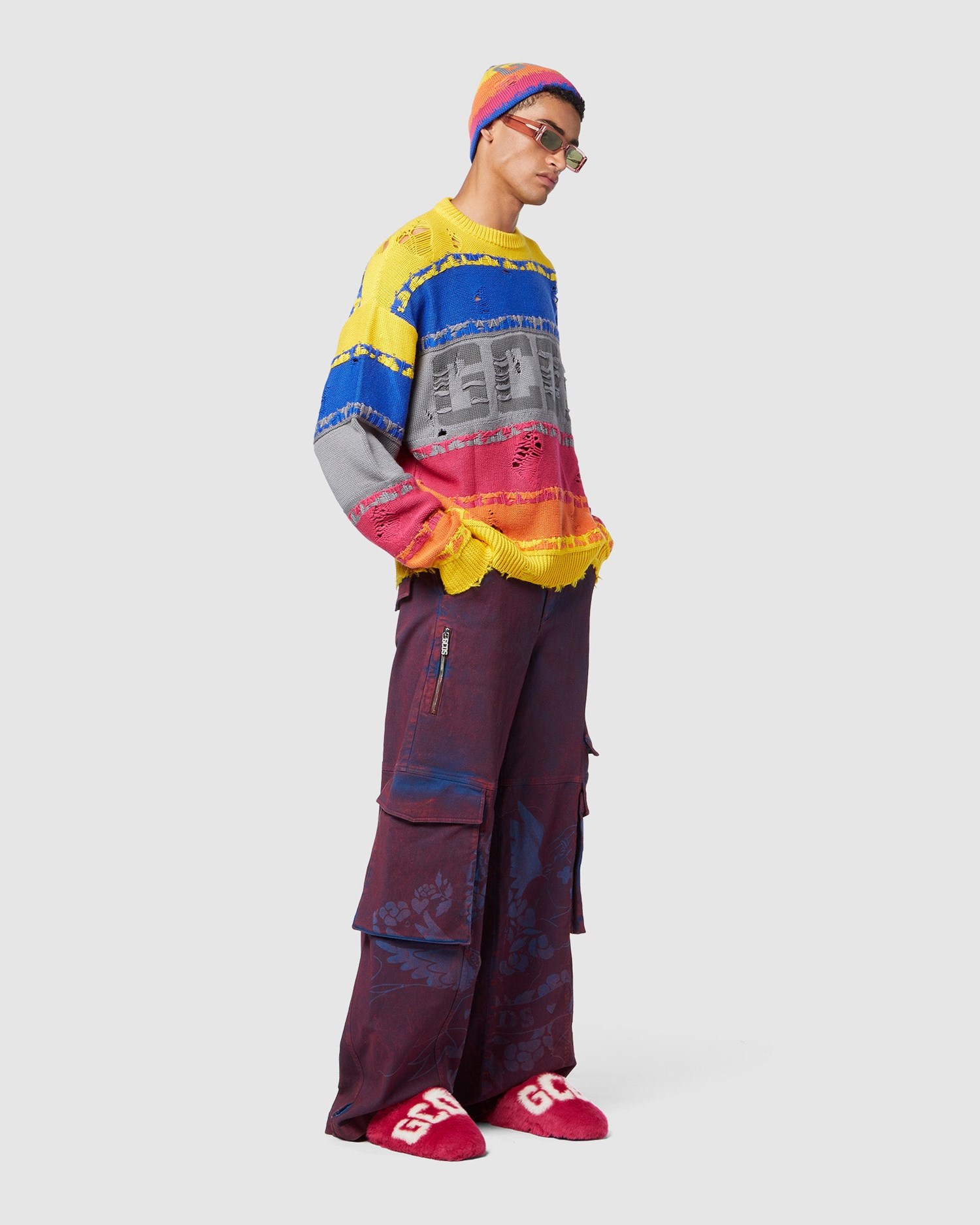 Pantalons GCDS Angelz Ultracargo Trousers Homme Bordeaux | 038479-MIC