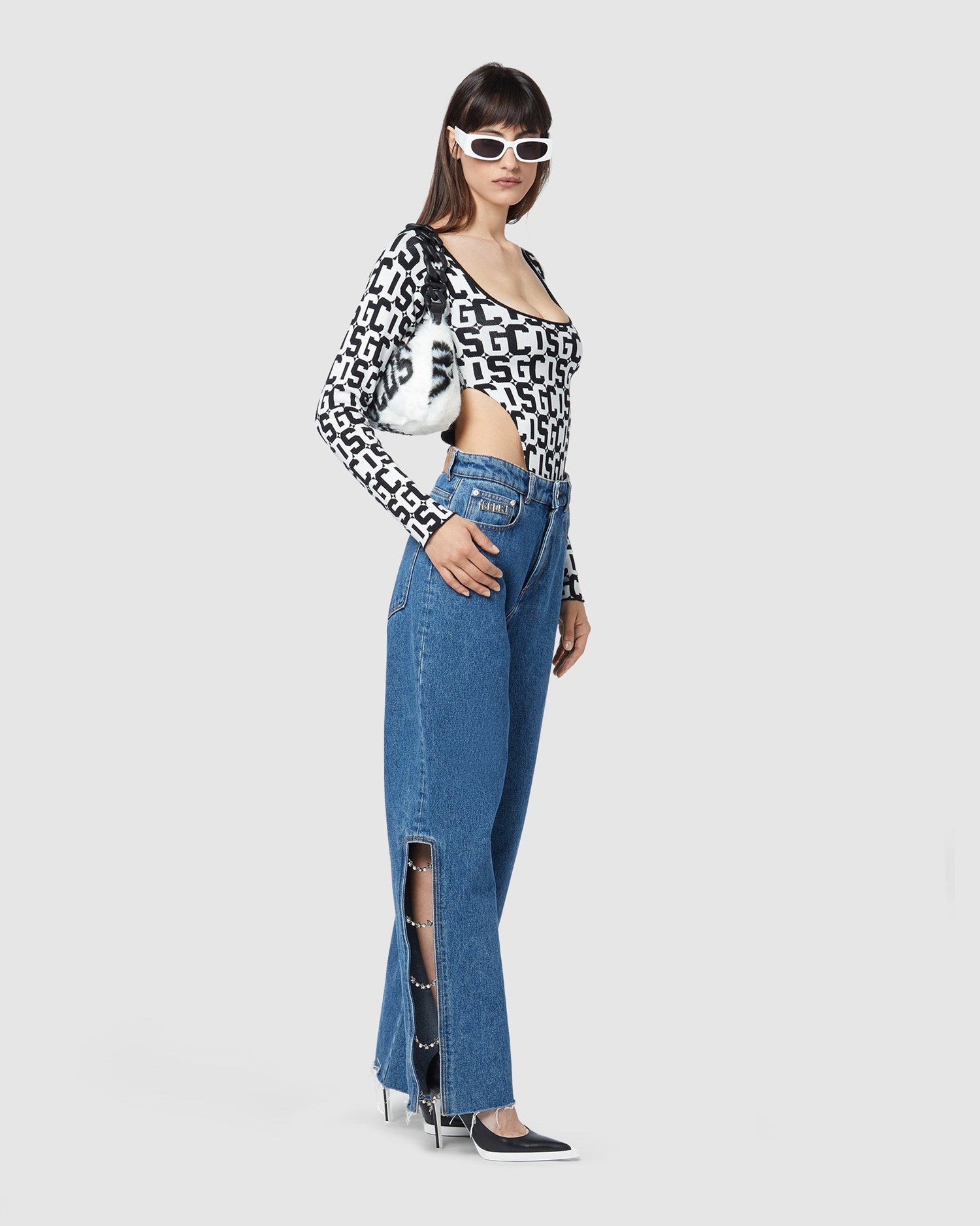 Pantalons GCDS Bling Stones Denim Trousers Femme Bleu Clair | 597283-XSA