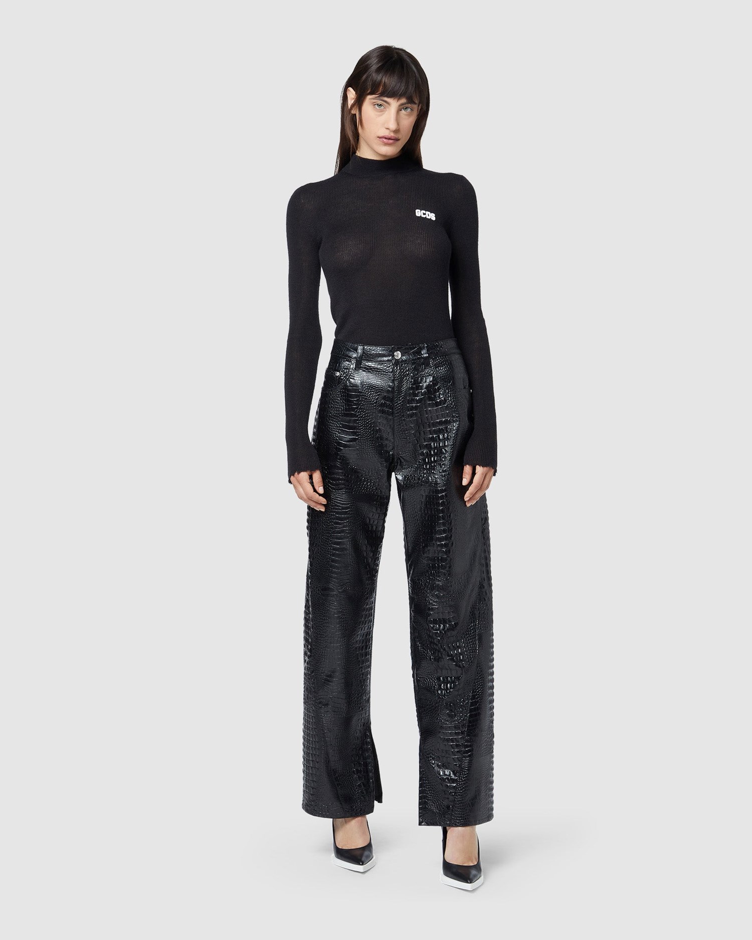 Pantalons GCDS Faux Crocodile Trousers Femme Noir | 084791-LVE