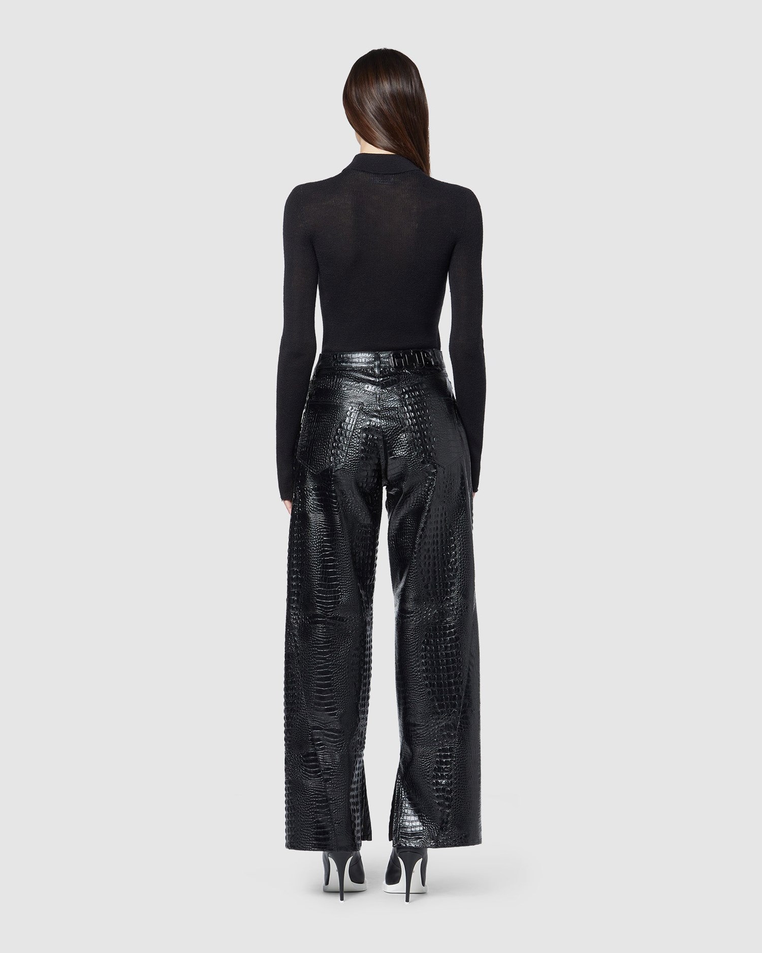 Pantalons GCDS Faux Crocodile Trousers Femme Noir | 084791-LVE