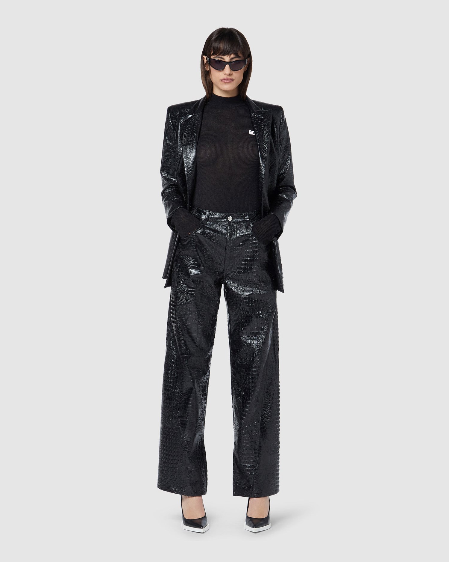 Pantalons GCDS Faux Crocodile Trousers Femme Noir | 084791-LVE