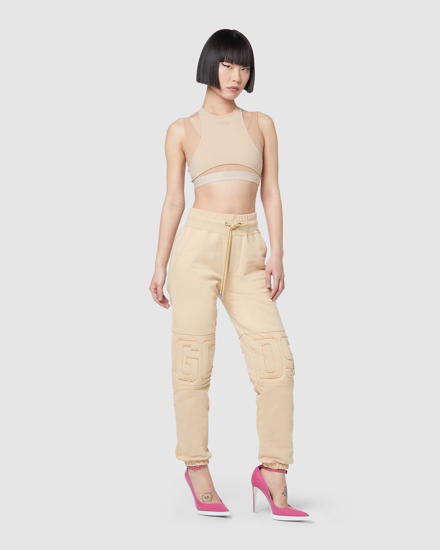 Pantalons GCDS Band Logo Sweatbottoms Femme Marron Clair | 254713-WXE
