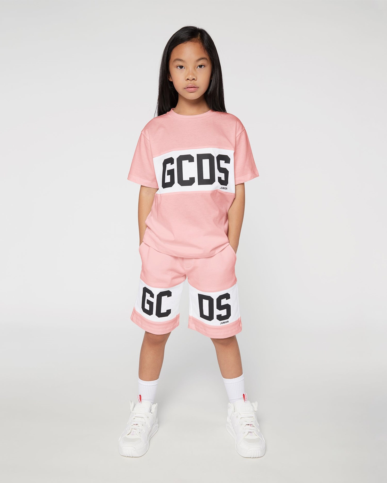 Pantalons GCDS Logo Band Shorts Enfant Rose | 940368-LYH