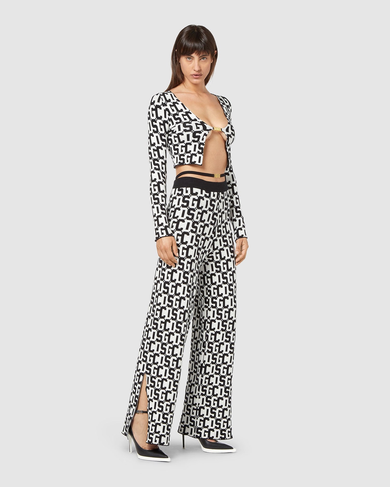 Pantalons GCDS Monogram Jacquard Trousers Femme Noir | 093715-XQN