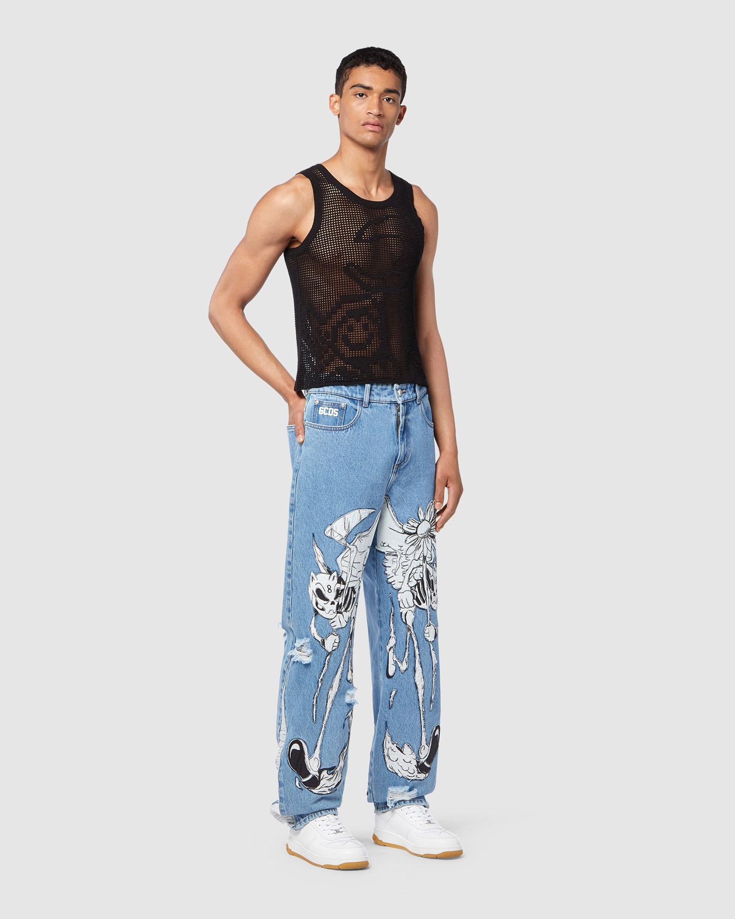 Pantalons GCDS Heaven & Hell Ultrawide Denim Trousers Homme Bleu Clair | 476583-MEB