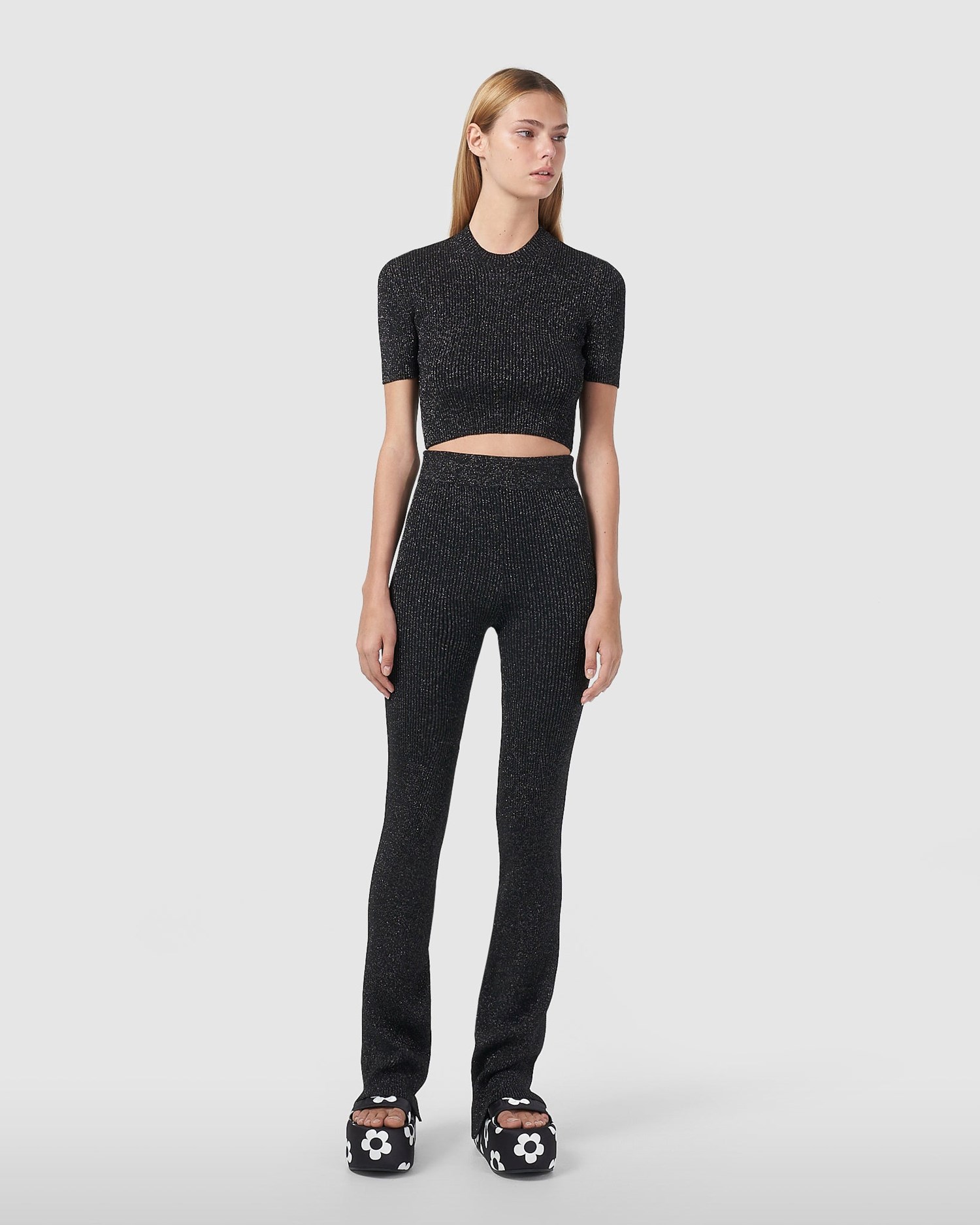 Pantalons GCDS Lurex Nervuré Pants Femme Noir | 326785-QHI