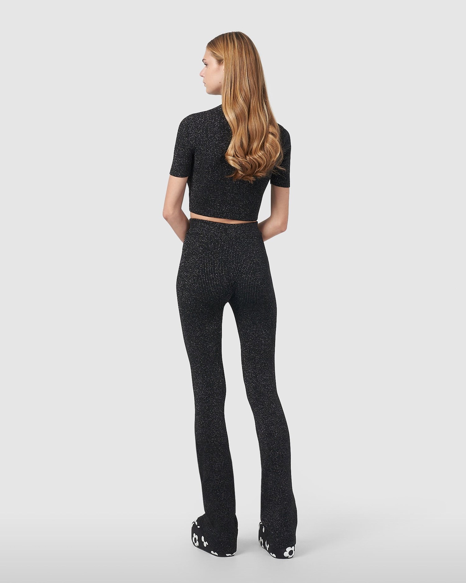Pantalons GCDS Lurex Nervuré Pants Femme Noir | 326785-QHI