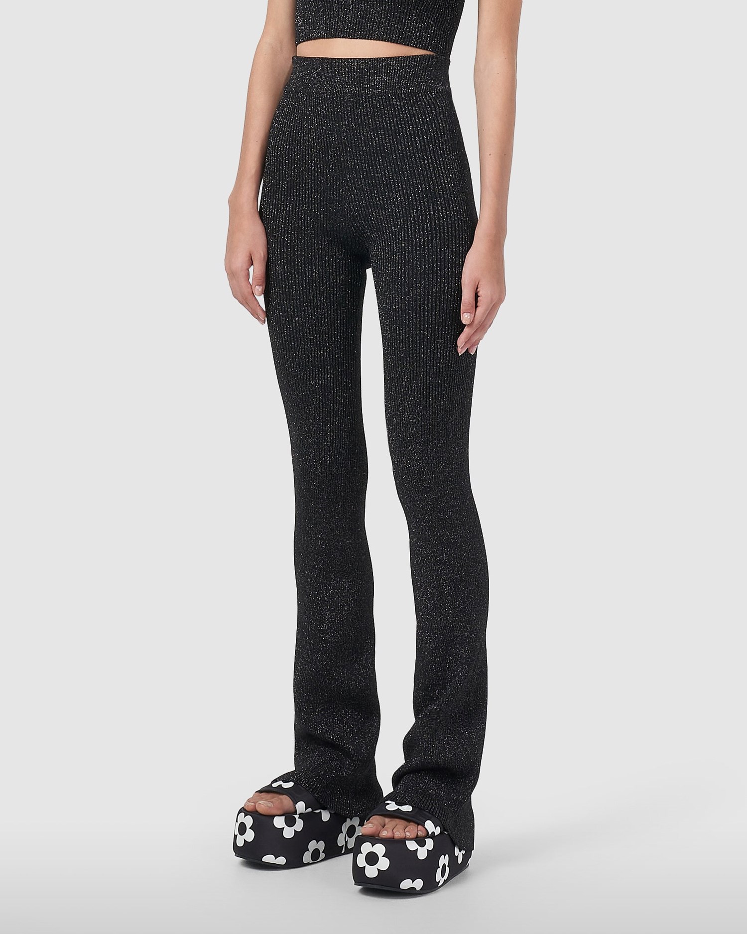 Pantalons GCDS Lurex Nervuré Pants Femme Noir | 326785-QHI