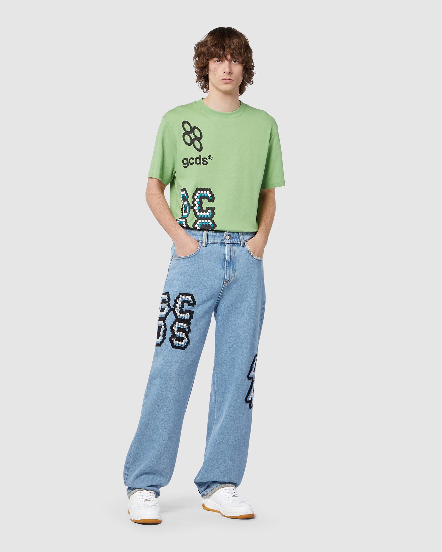 Pantalons GCDS Plush Ultrawide Denim Trousers Homme Bleu Clair | 431620-EKF