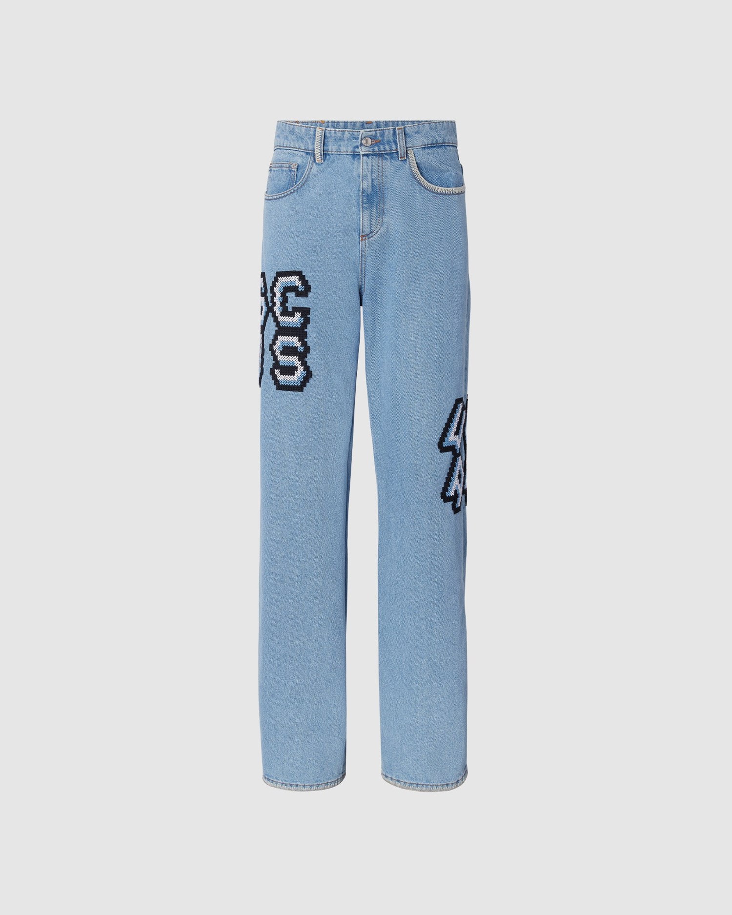 Pantalons GCDS Plush Ultrawide Denim Trousers Homme Bleu Clair | 431620-EKF