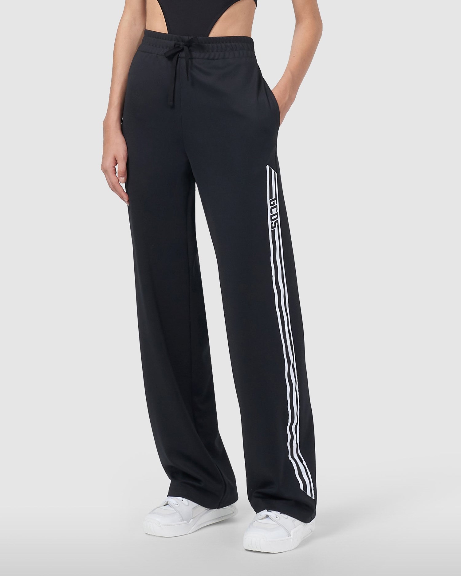 Pantalons GCDS Sport Piste Pants Femme Noir | 403917-UGK