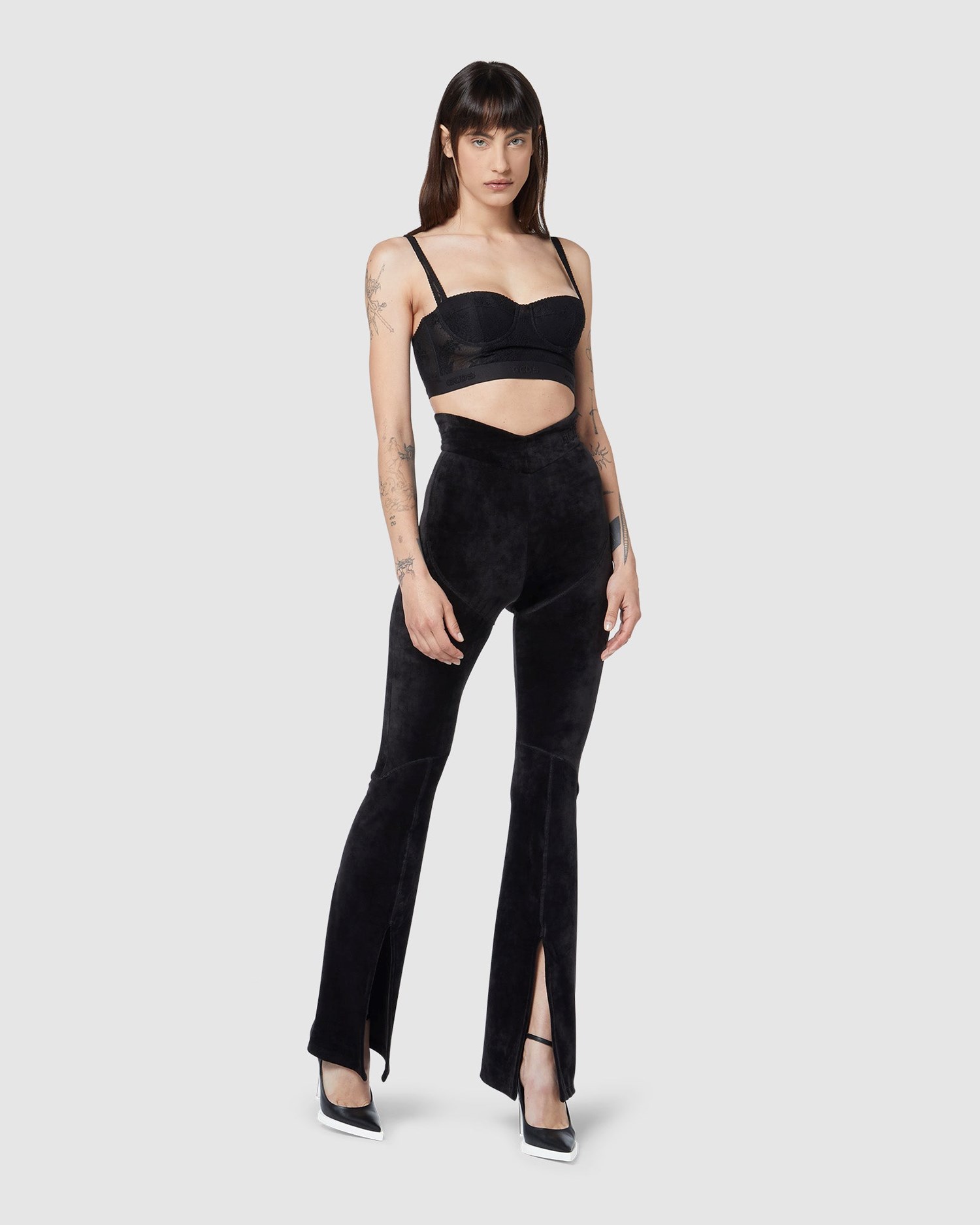Pantalons GCDS Stretch Velvet Trousers Femme Noir | 450376-GEA