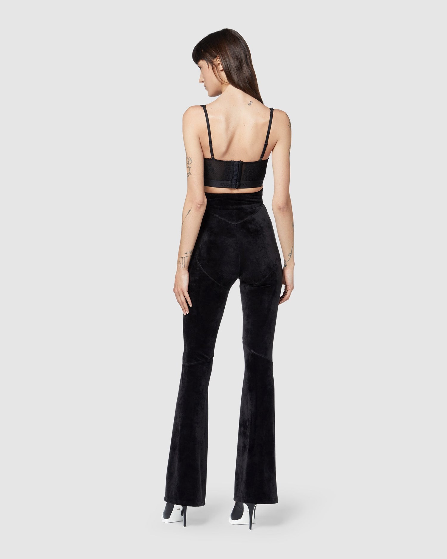 Pantalons GCDS Stretch Velvet Trousers Femme Noir | 450376-GEA