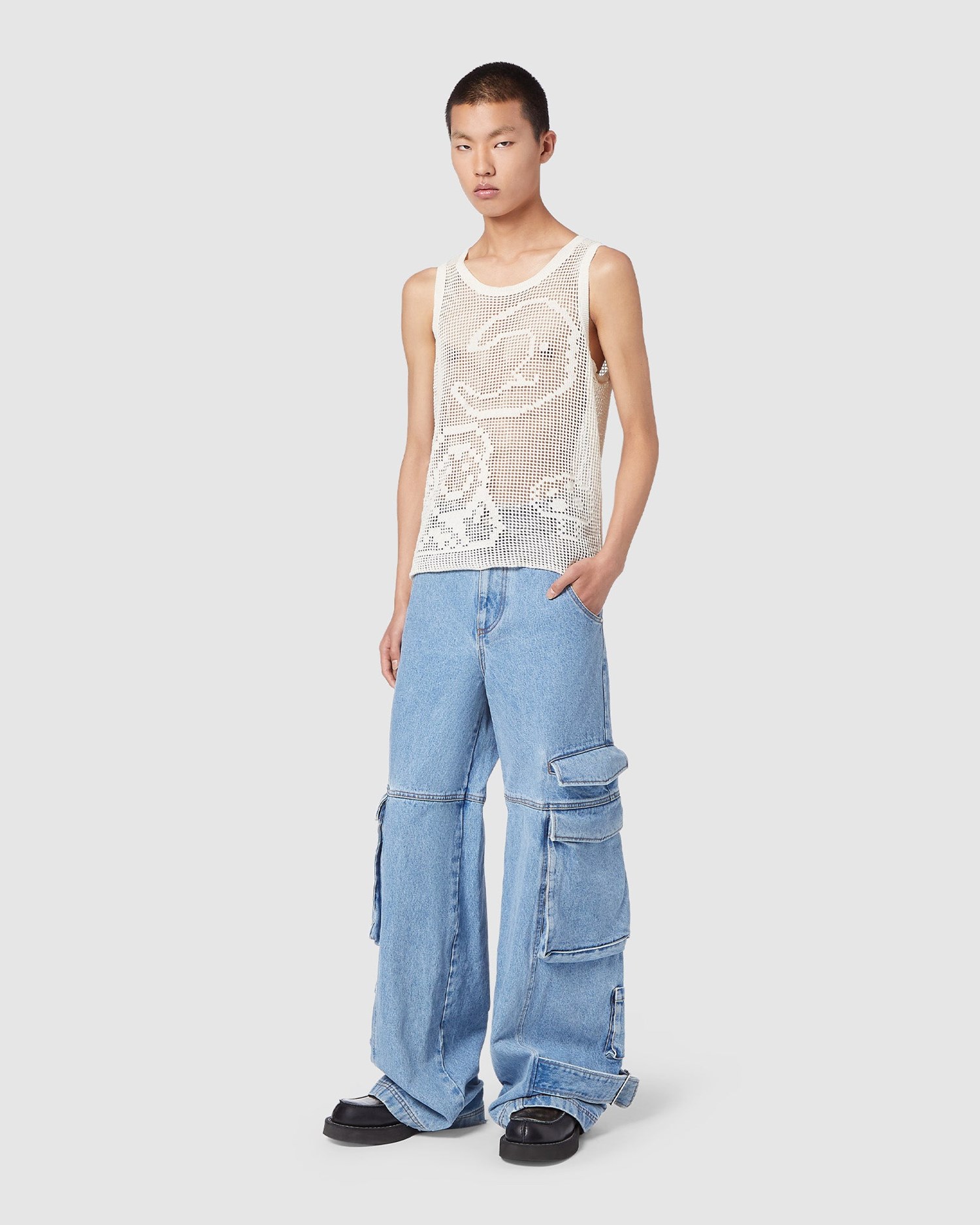 Pantalons GCDS Ultracargo Denim Trousers Homme Bleu Clair | 870139-YOZ