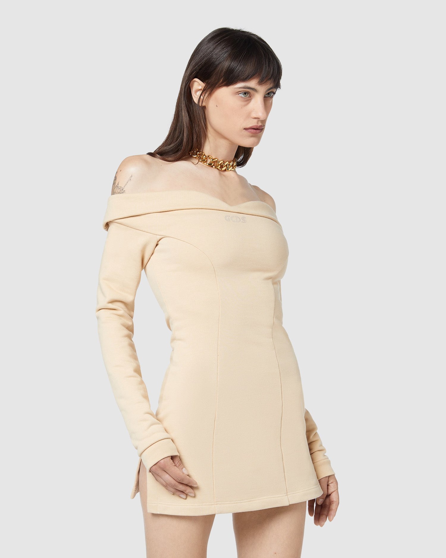 Peignoir GCDS Jersey Long Sleeves Mini Robe Femme Marron Clair | 594638-BML