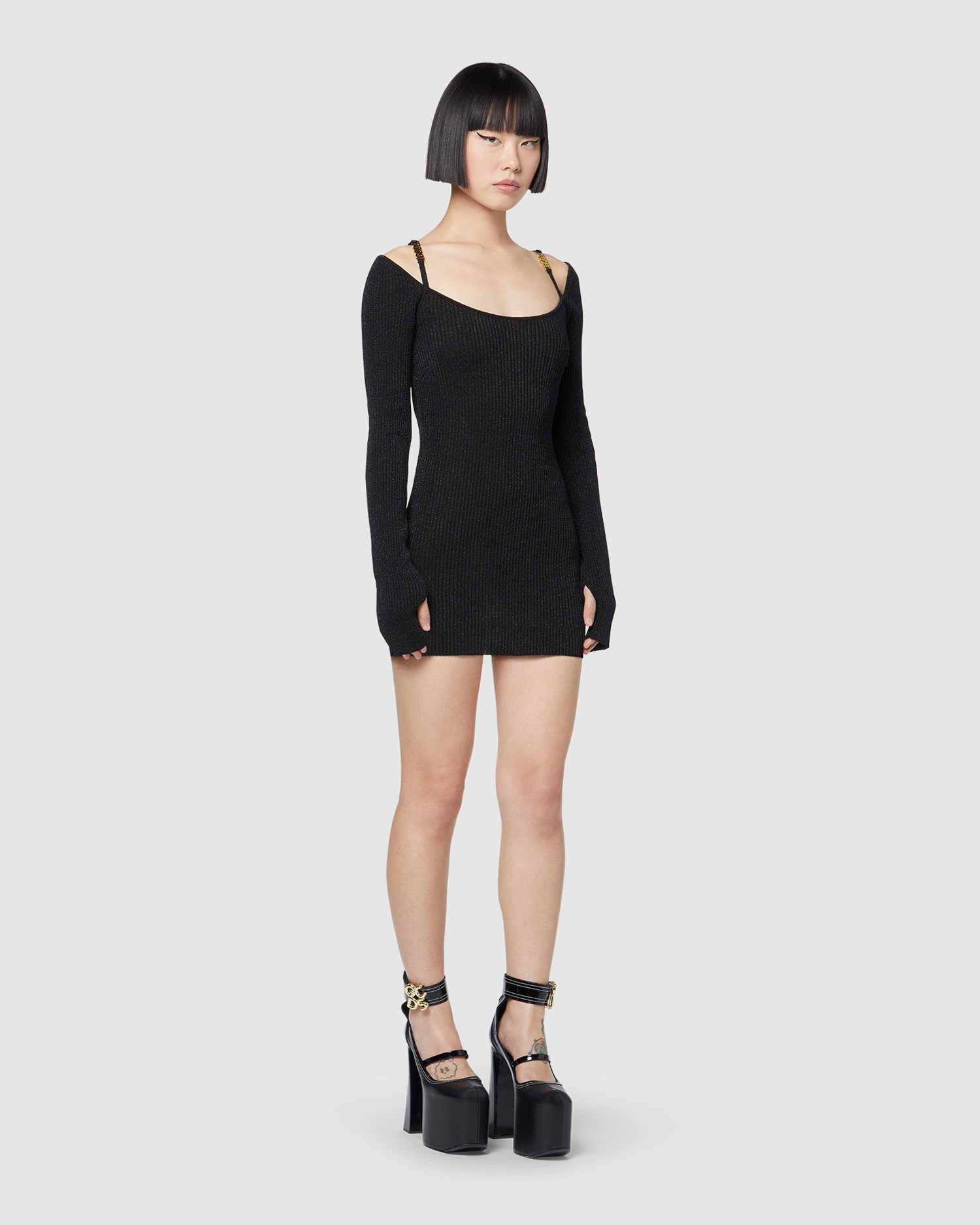 Peignoir GCDS Lurex Mini Robe Femme Noir | 281956-ATQ