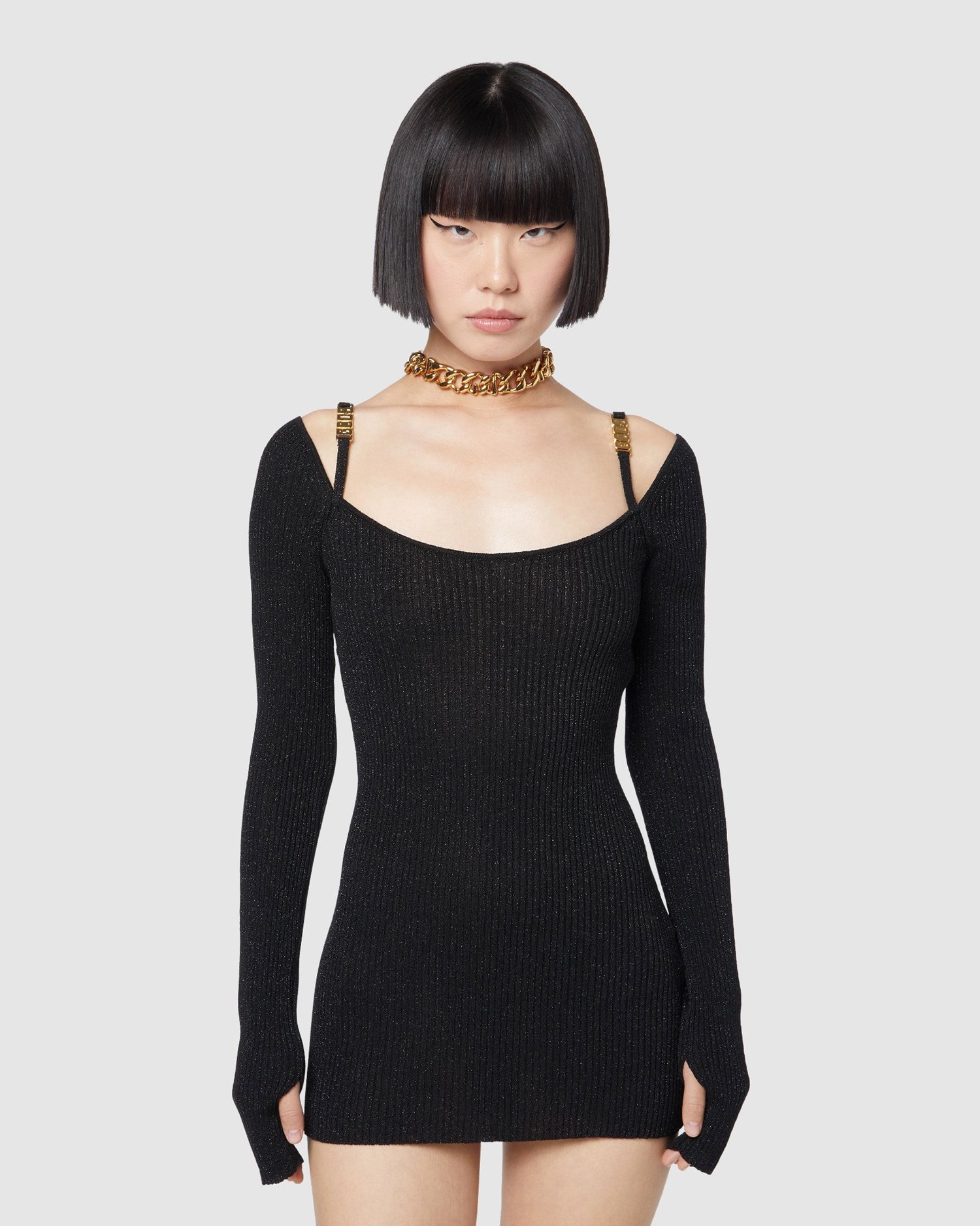 Peignoir GCDS Lurex Mini Robe Femme Noir | 281956-ATQ
