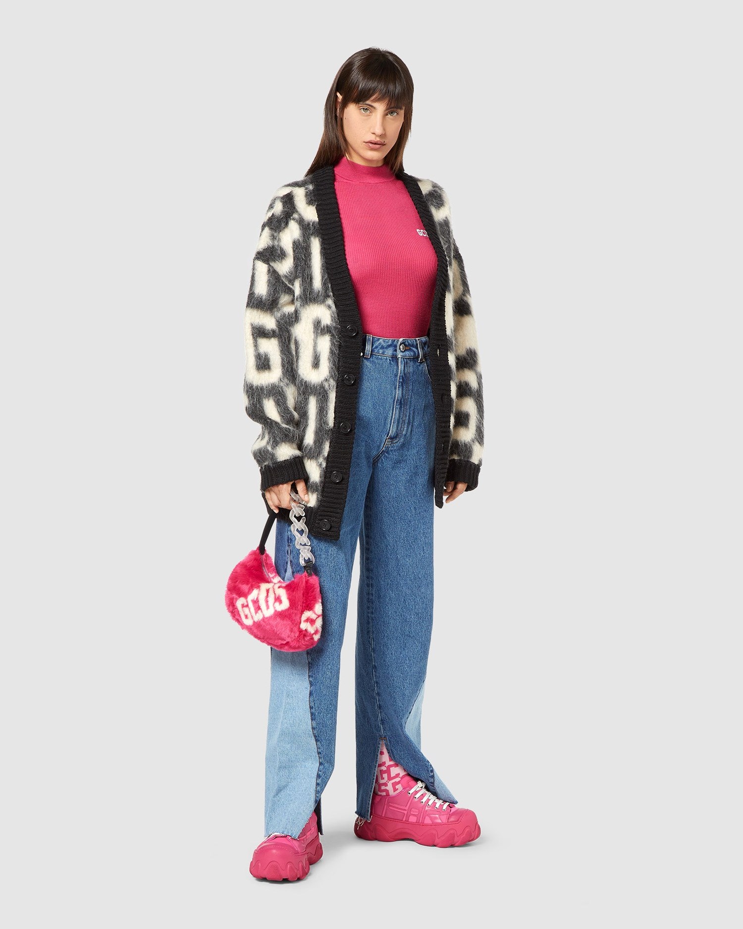 Sacs GCDS Faux Fur Hobo Bag Femme Fushia | 432180-ZPQ
