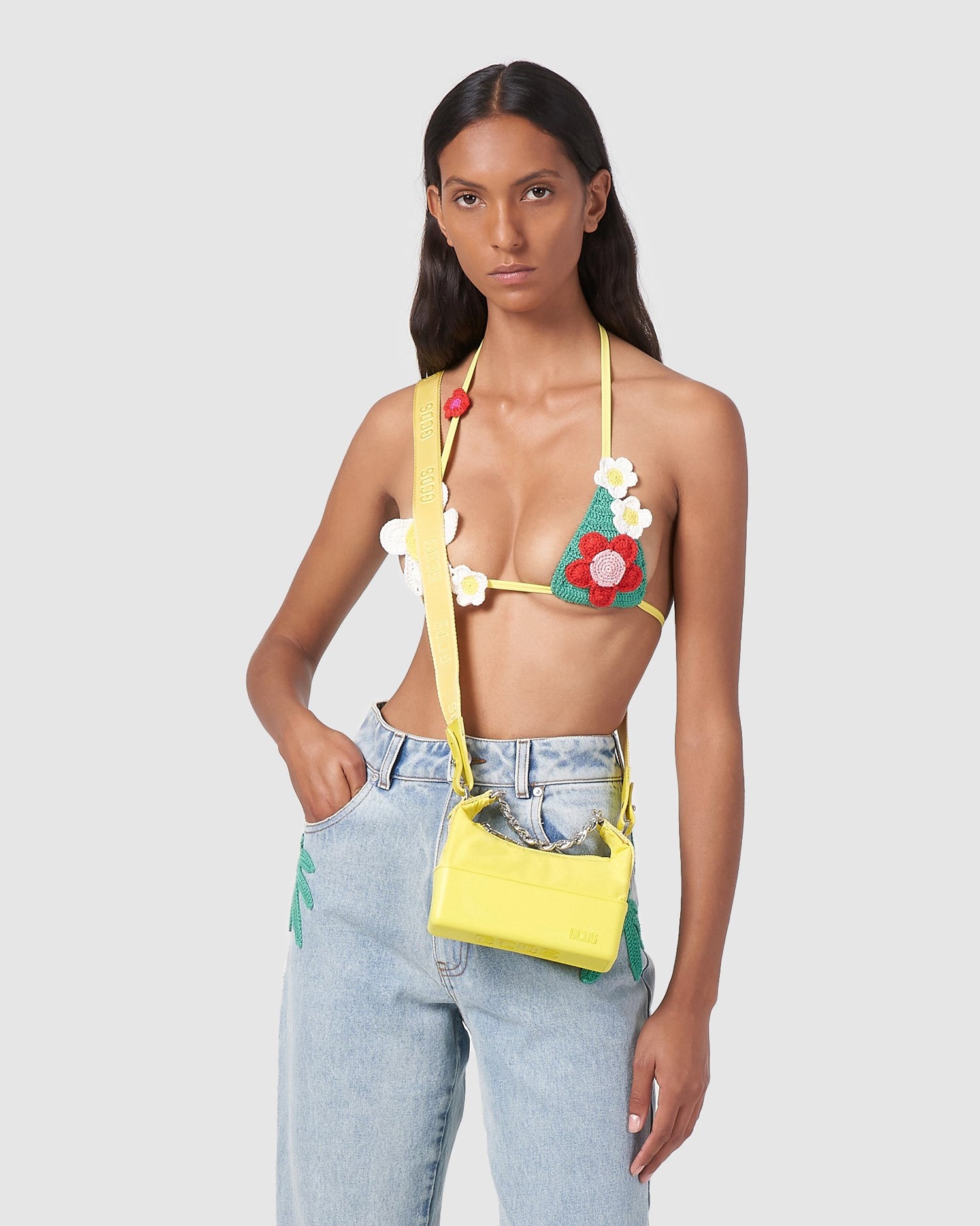 Sacs GCDS Nylon Matilda Bag Femme Jaune | 365948-WIJ