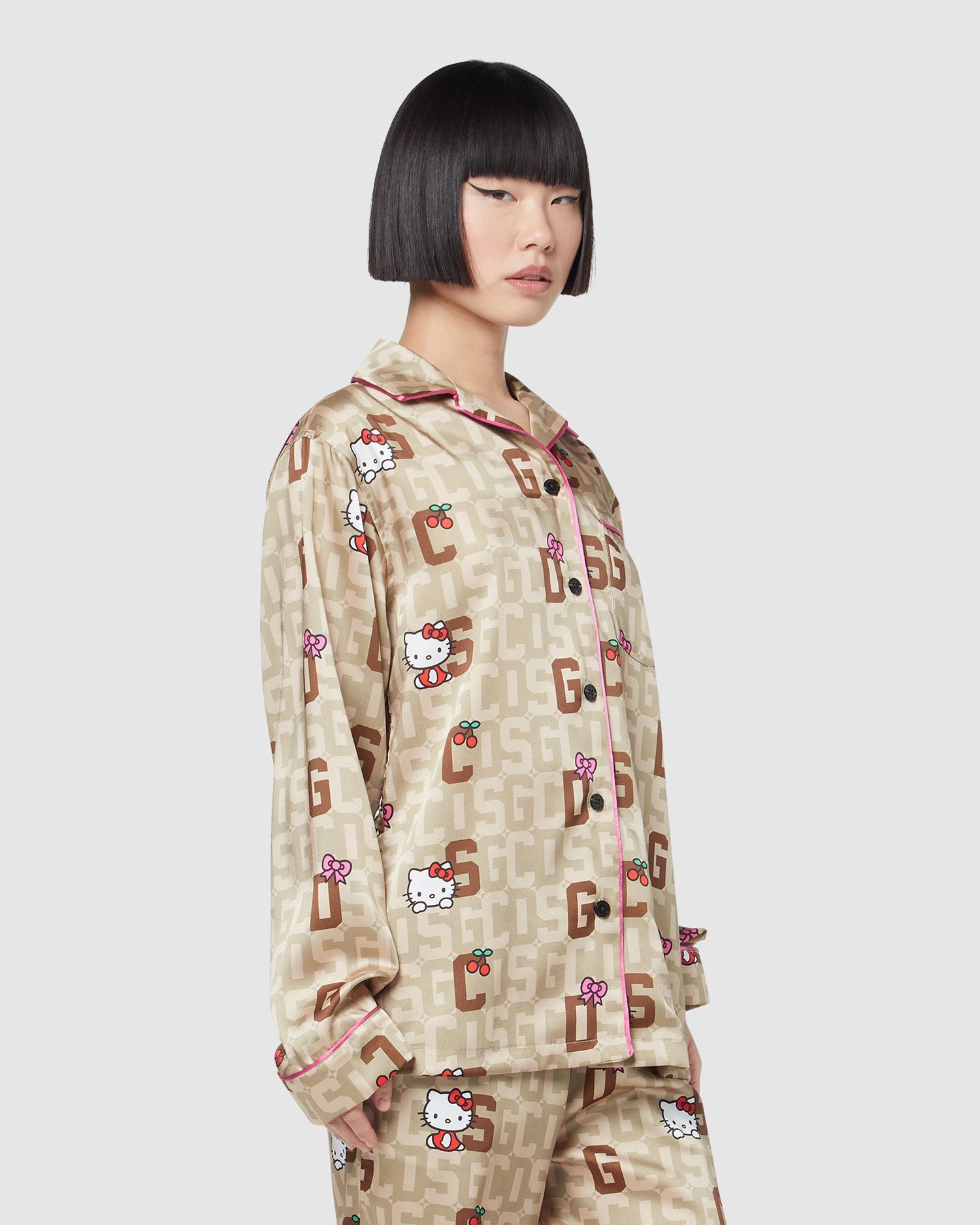 Sous Vêtement GCDS Hello Kitty Monogram Pajama Shirt Femme Marron | 497382-LQO