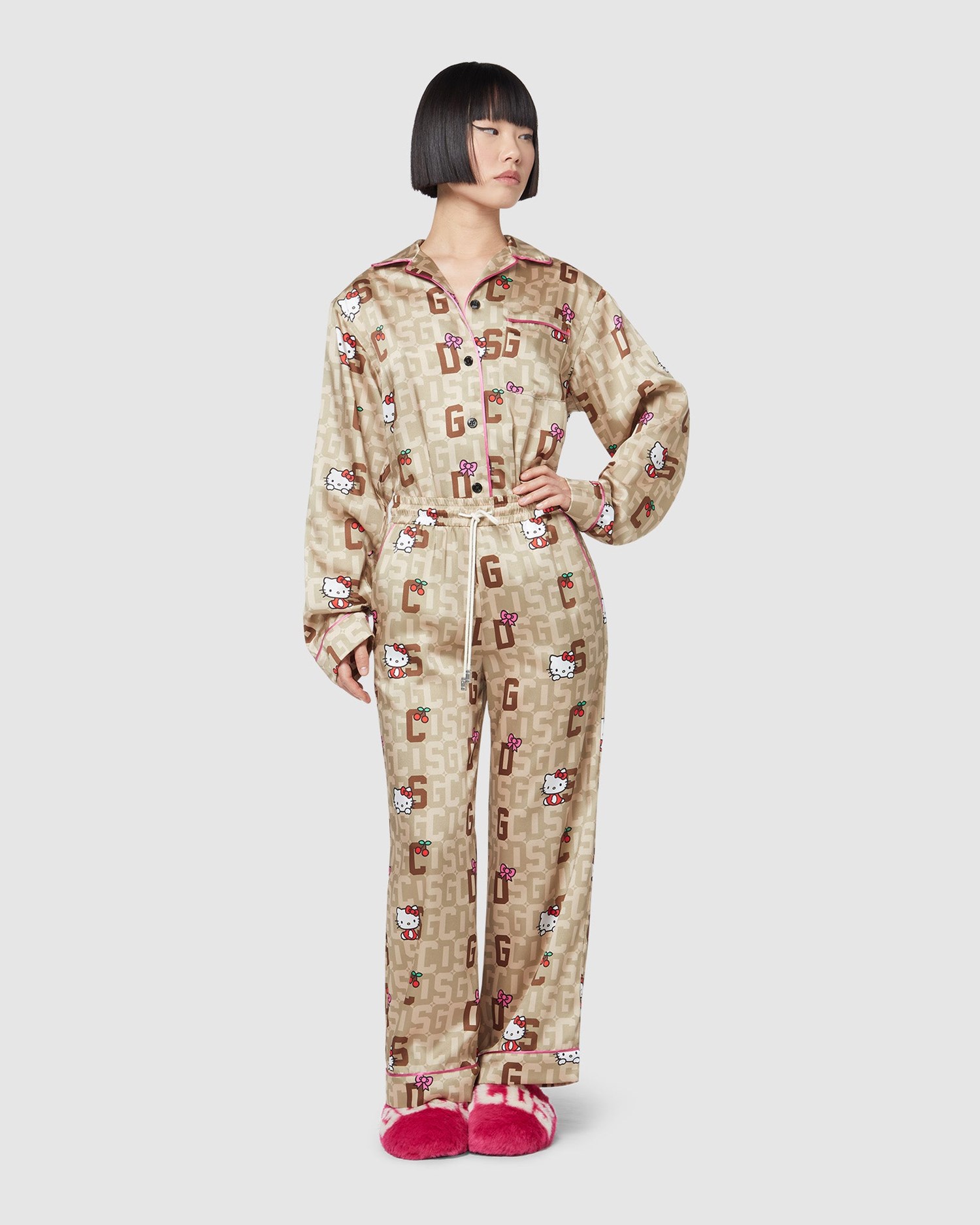 Sous Vêtement GCDS Hello Kitty Monogram Pajama Shirt Femme Marron | 497382-LQO