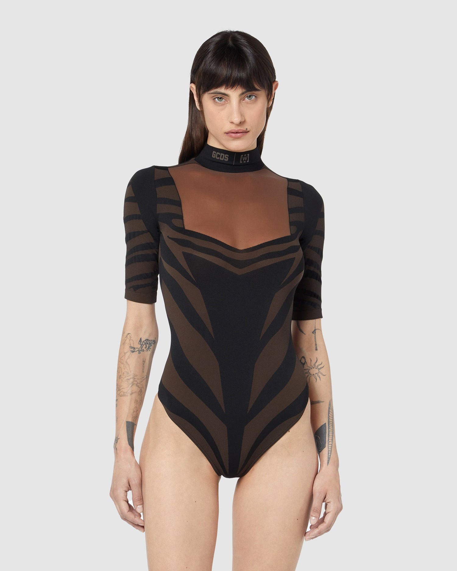 Sous Vêtement GCDS Wolford Animalier Bodysuit Femme Noir | 076381-OFM