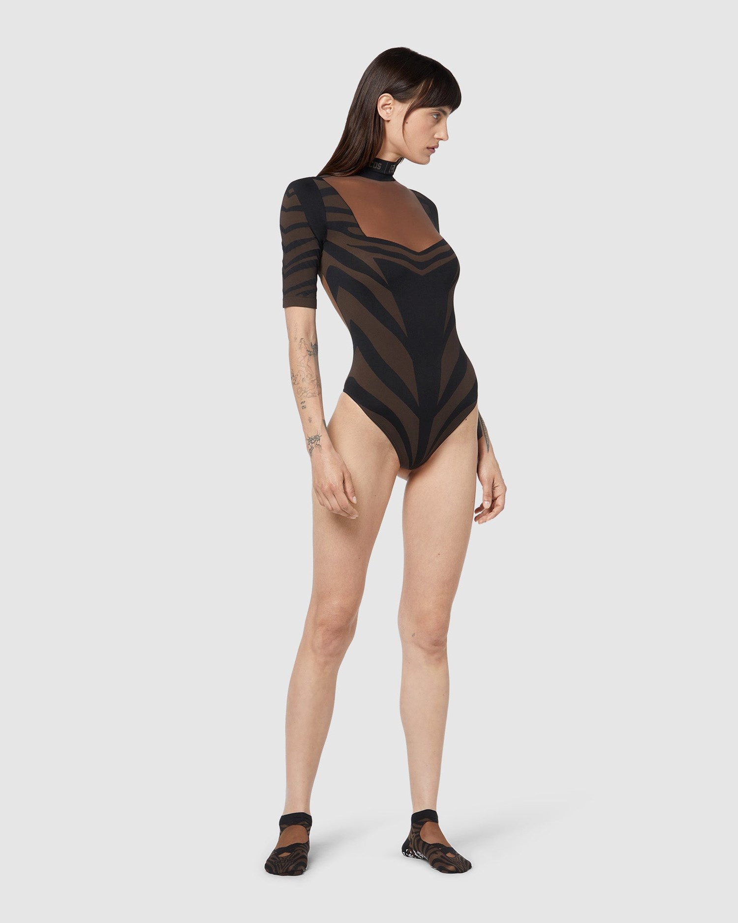 Sous Vêtement GCDS Wolford Animalier Bodysuit Femme Noir | 076381-OFM