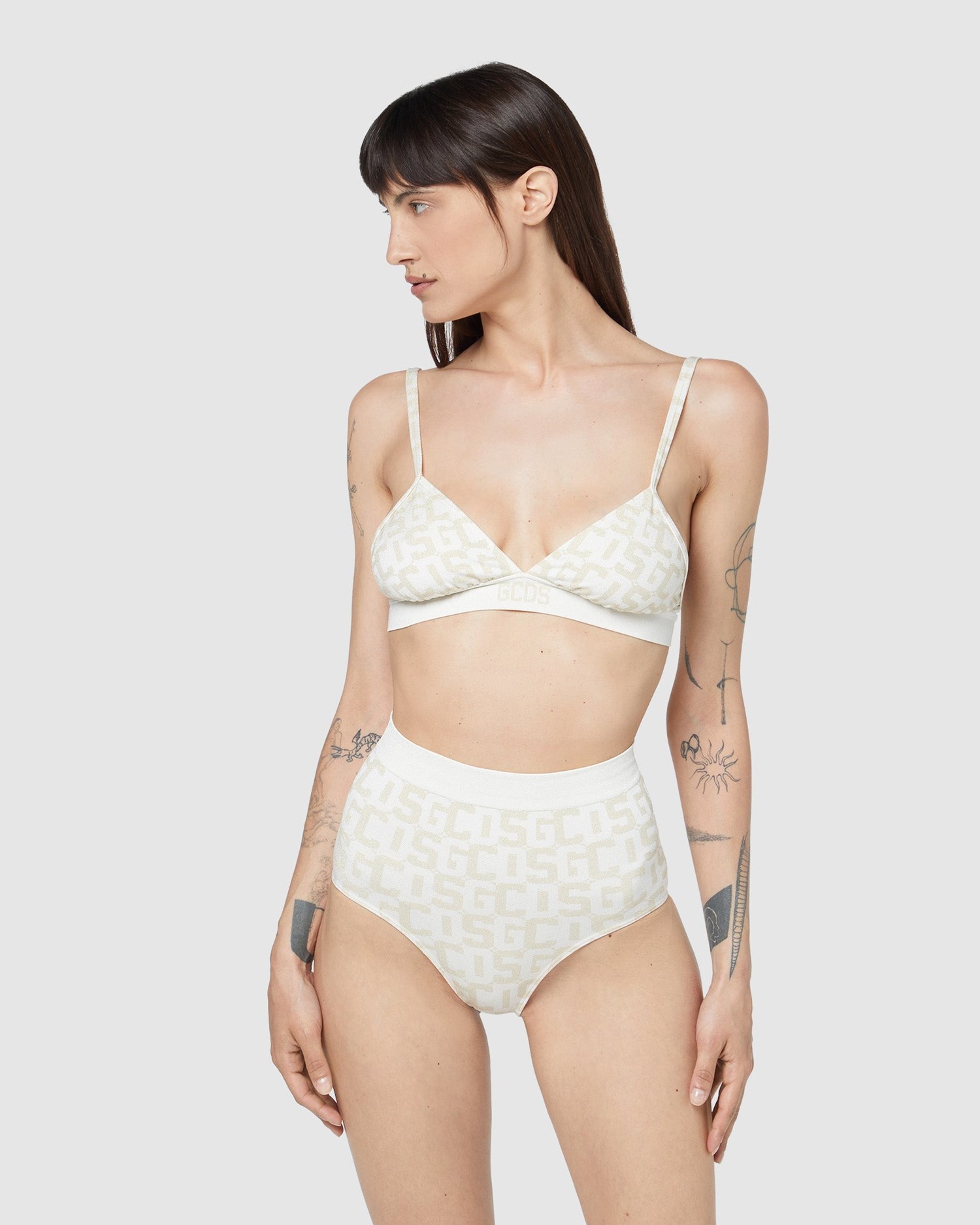 Sous Vêtement GCDS Wolford Monogram Triangle Top Sans Manches Femme Blanche Foncé | 031695-KQD