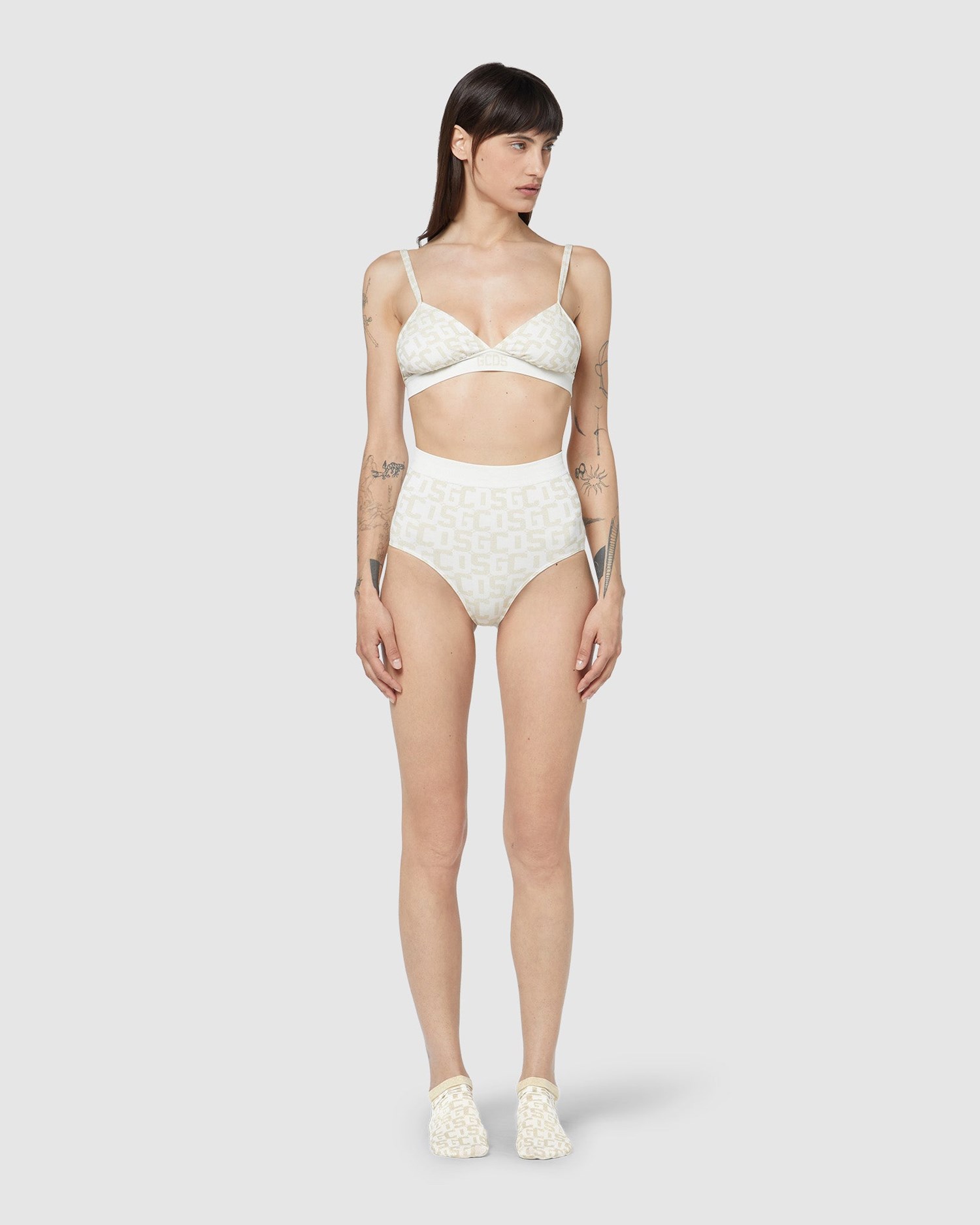 Sous Vêtement GCDS Wolford Monogram Triangle Top Sans Manches Femme Blanche Foncé | 031695-KQD