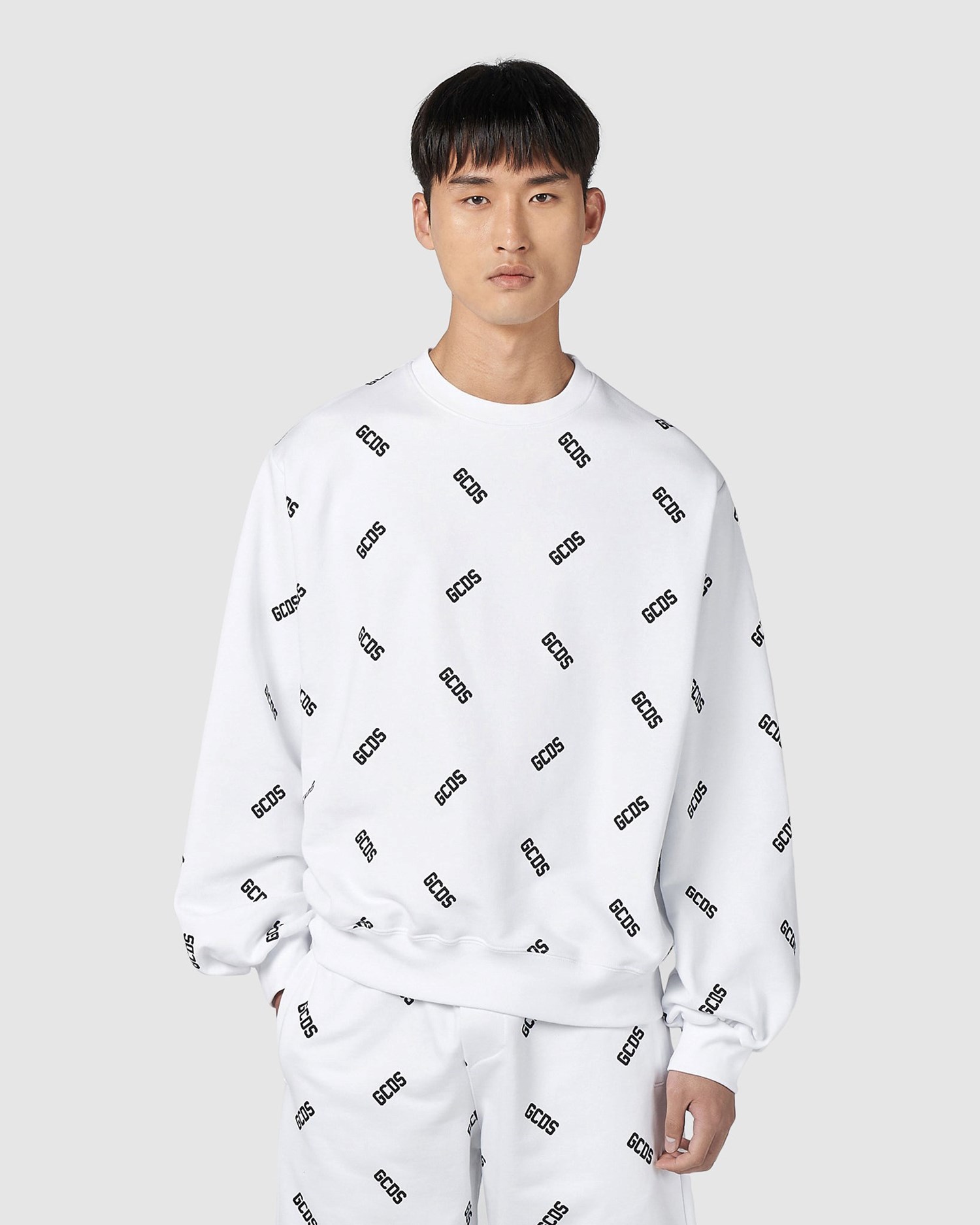 Sweat À Capuche GCDS All-over Logo Crewneck Homme Blanche | 164702-MLV