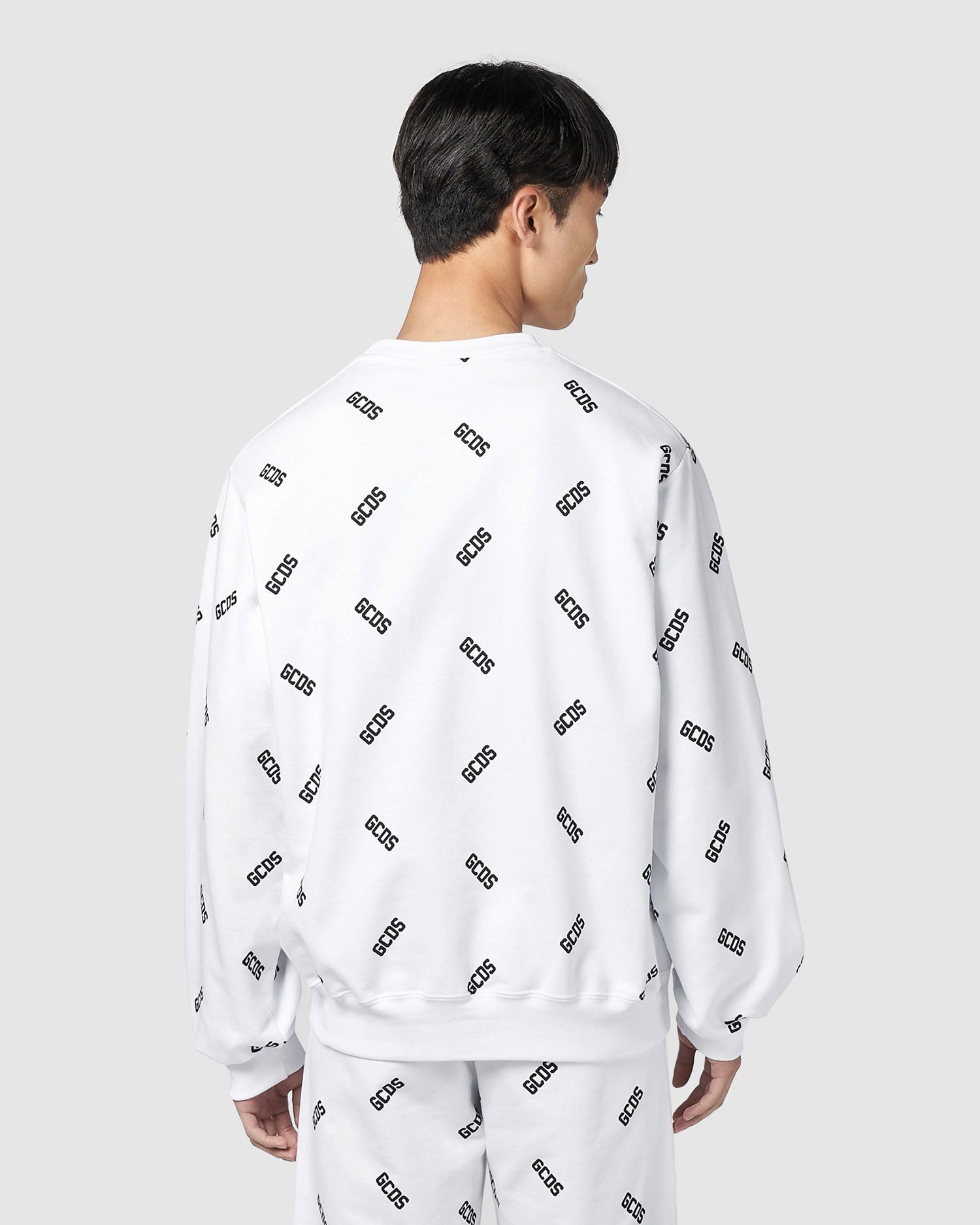Sweat À Capuche GCDS All-over Logo Crewneck Homme Blanche | 164702-MLV