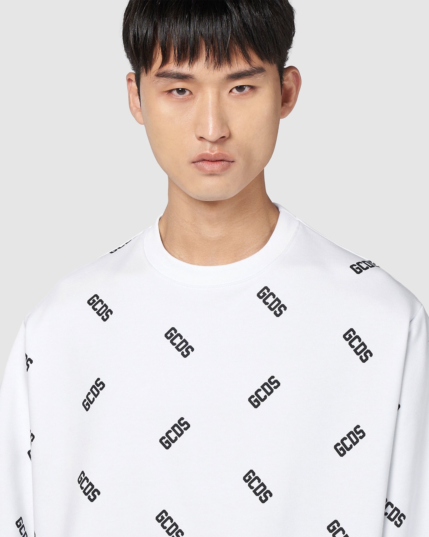 Sweat À Capuche GCDS All-over Logo Crewneck Homme Blanche | 164702-MLV