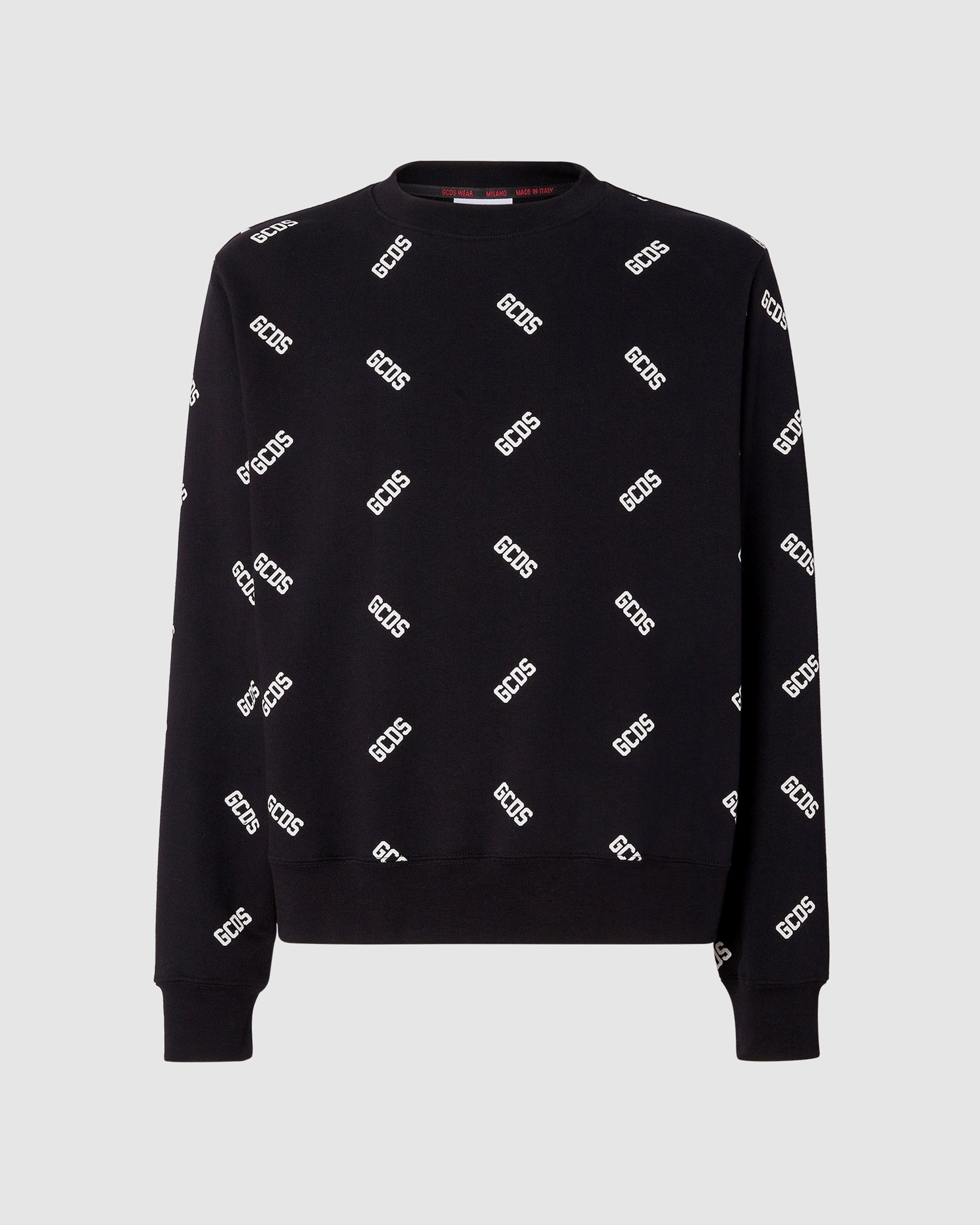 Sweat À Capuche GCDS Allover Logo Regular Crewneck Homme Noir | 650938-PZA
