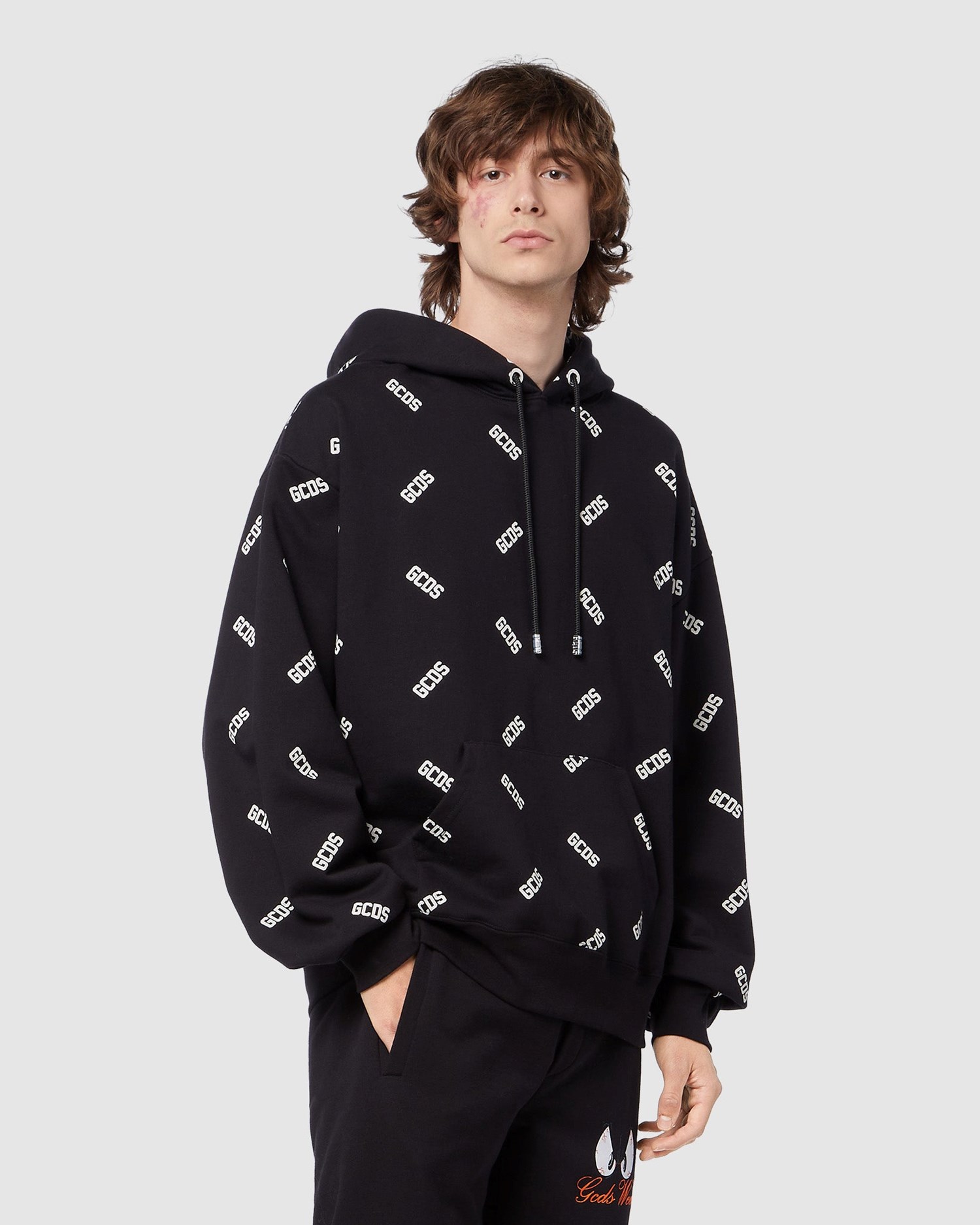 Sweat À Capuche GCDS Allover Logo Regular Hoodie Homme Noir | 910523-ZUV