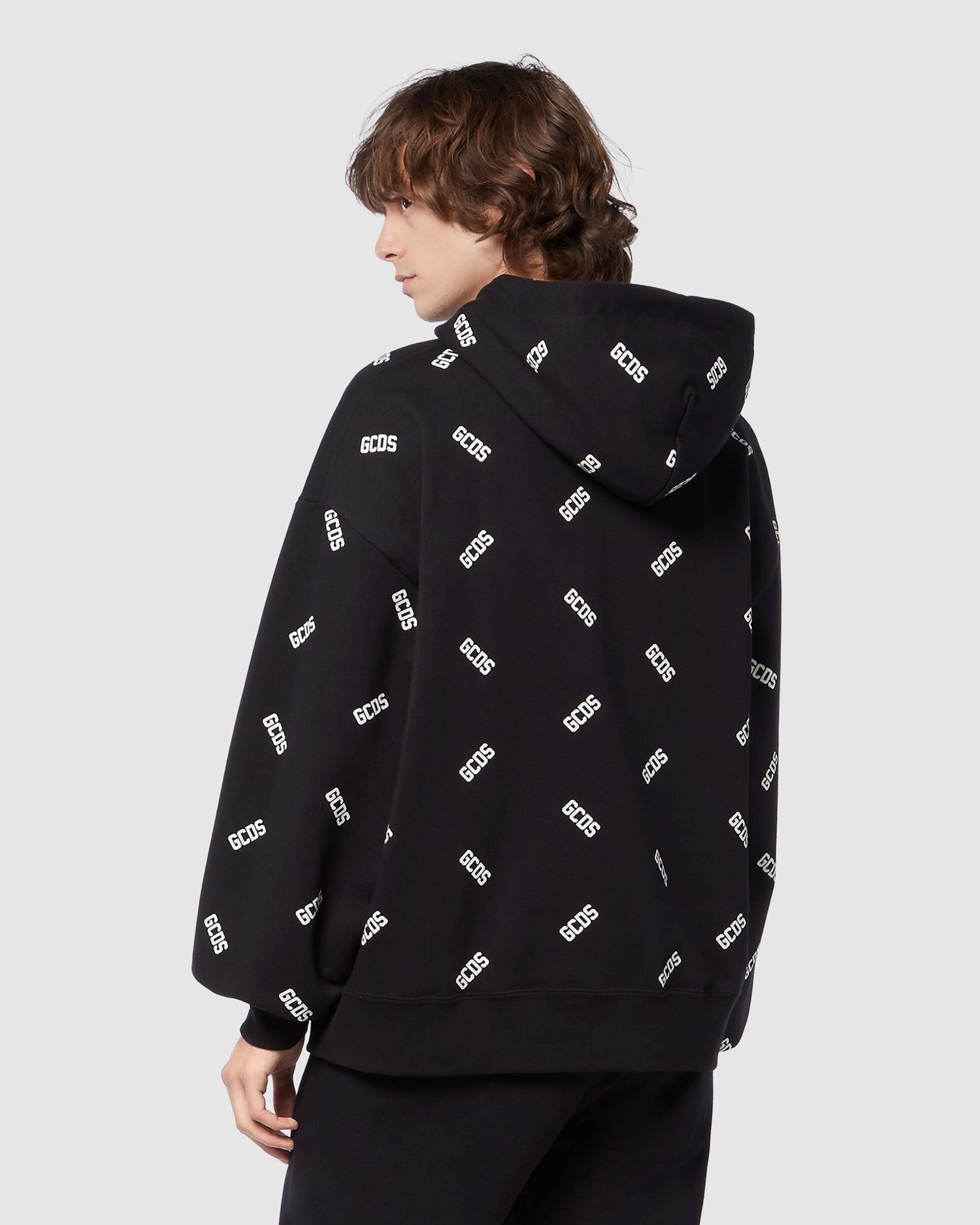 Sweat À Capuche GCDS Allover Logo Regular Hoodie Homme Noir | 910523-ZUV