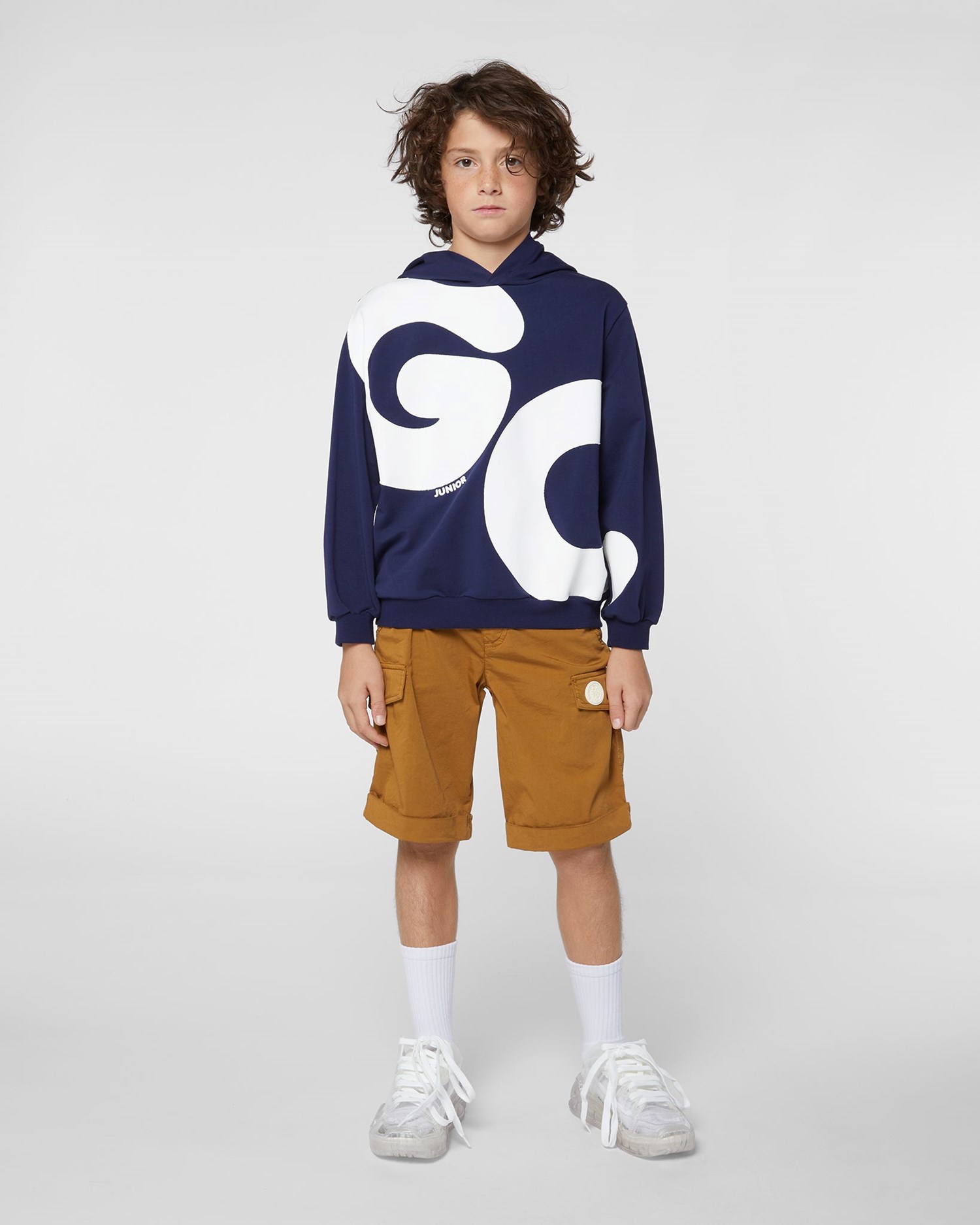 Sweat À Capuche GCDS Andy Logo Hoodie Enfant Bleu Foncé | 207536-GEB