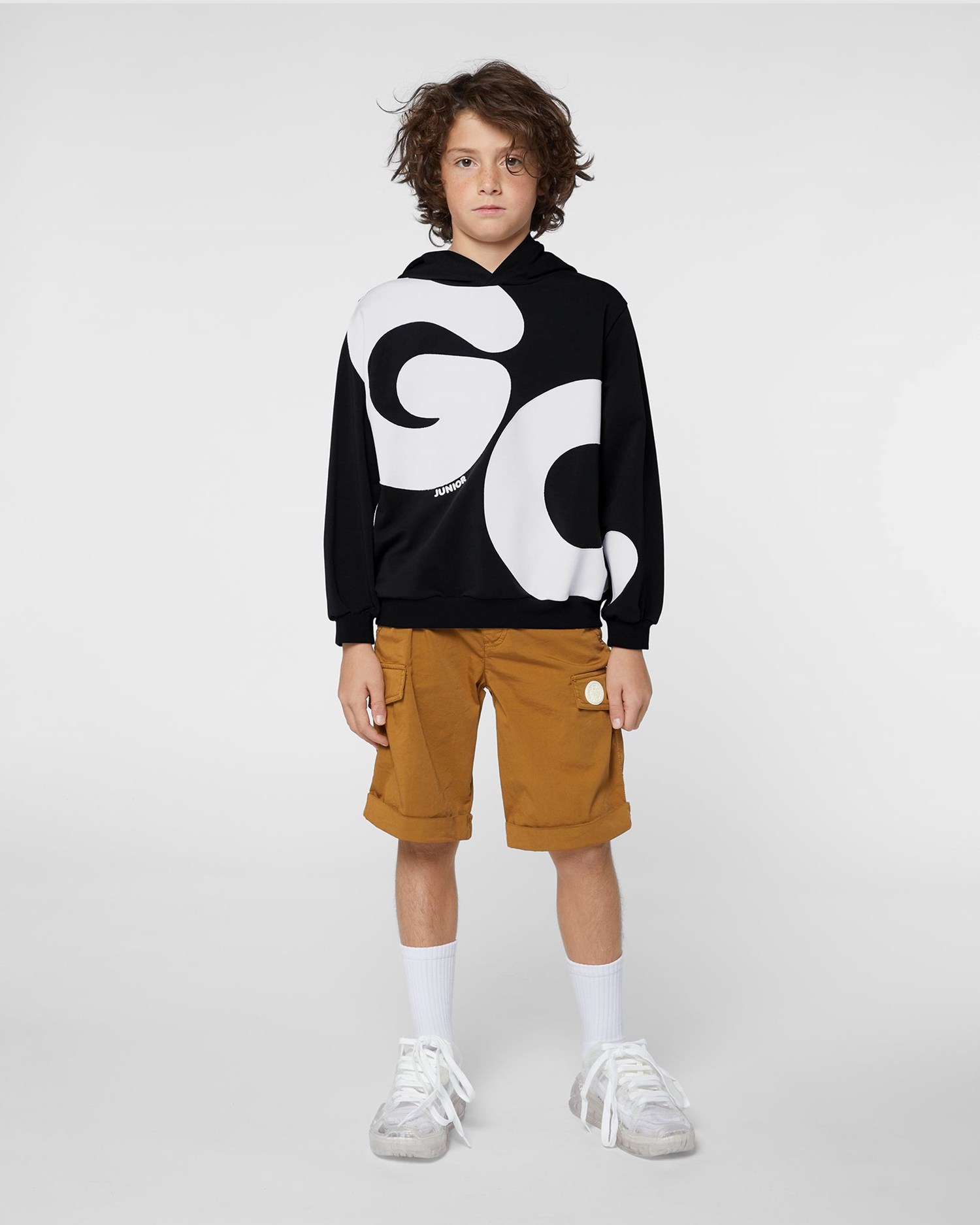 Sweat À Capuche GCDS Andy Logo Hoodie Enfant Noir | 690873-ZEA