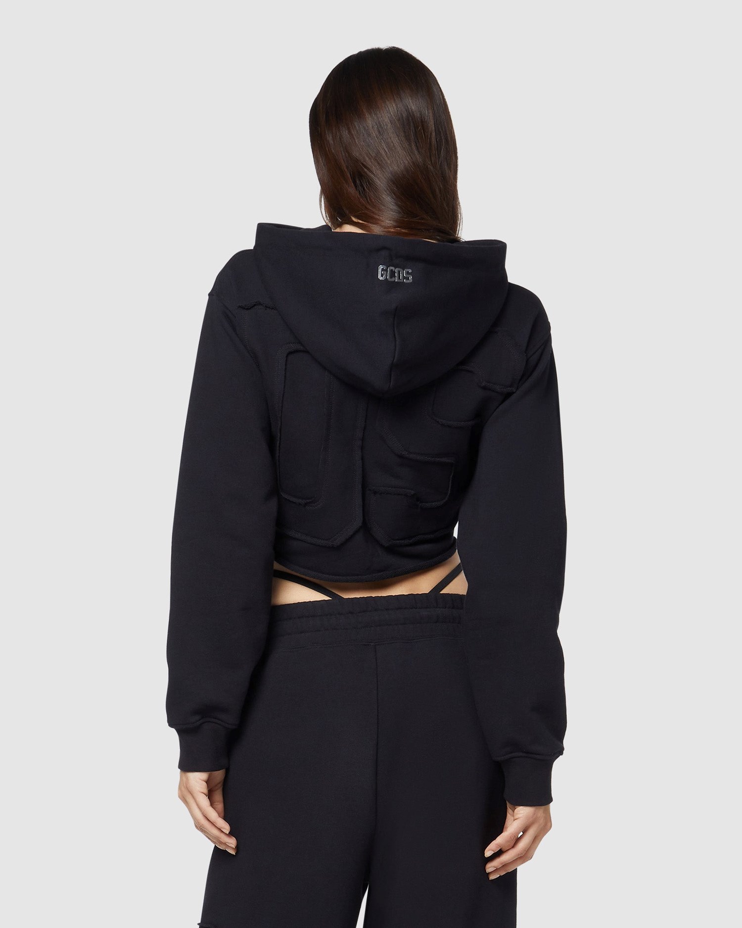Sweat À Capuche GCDS Embroidered Gcds Logo Cropped Hoodie Femme Noir | 092486-BFZ