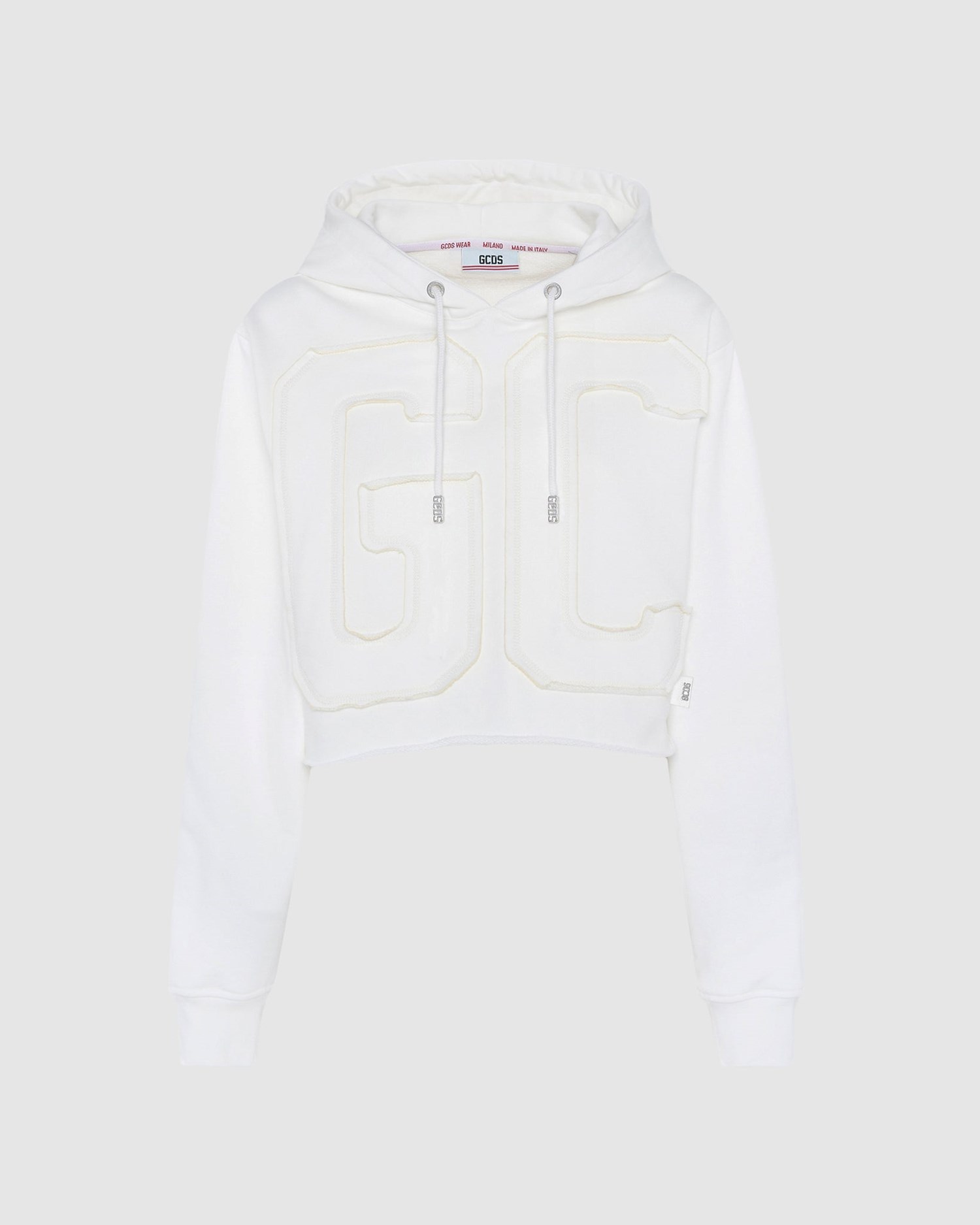 Sweat À Capuche GCDS Embroidered Gcds Logo Crop Hoodie Femme Blanche Foncé | 219835-YRL