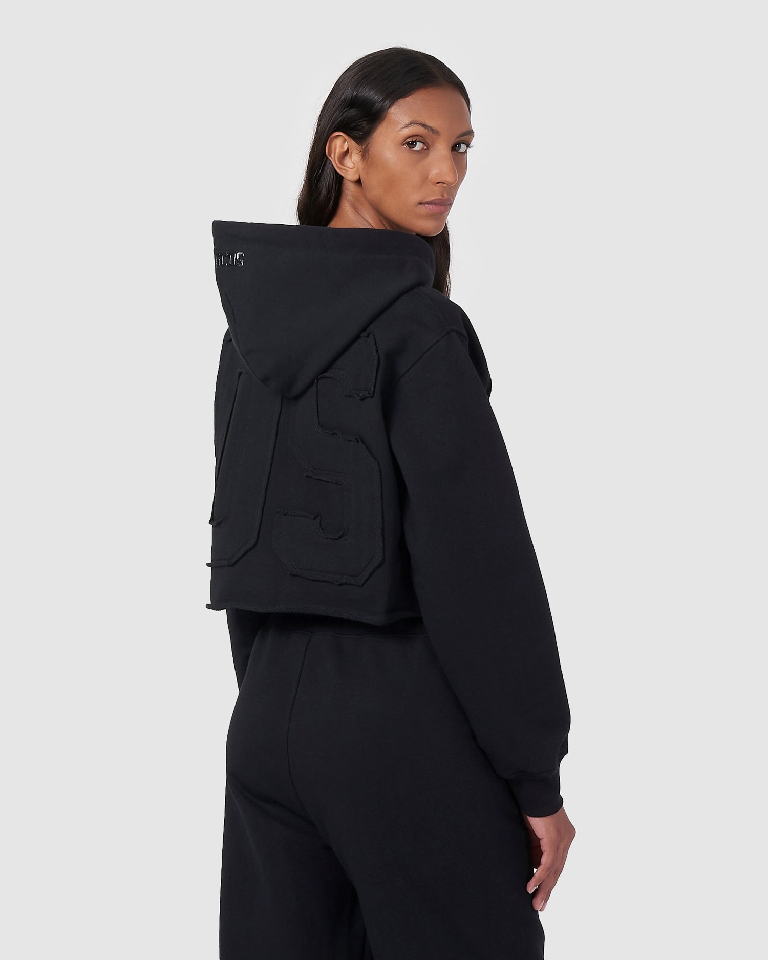 Sweat À Capuche GCDS Embroidered Gcds Logo Crop Hoodie Femme Noir | 269510-GMZ