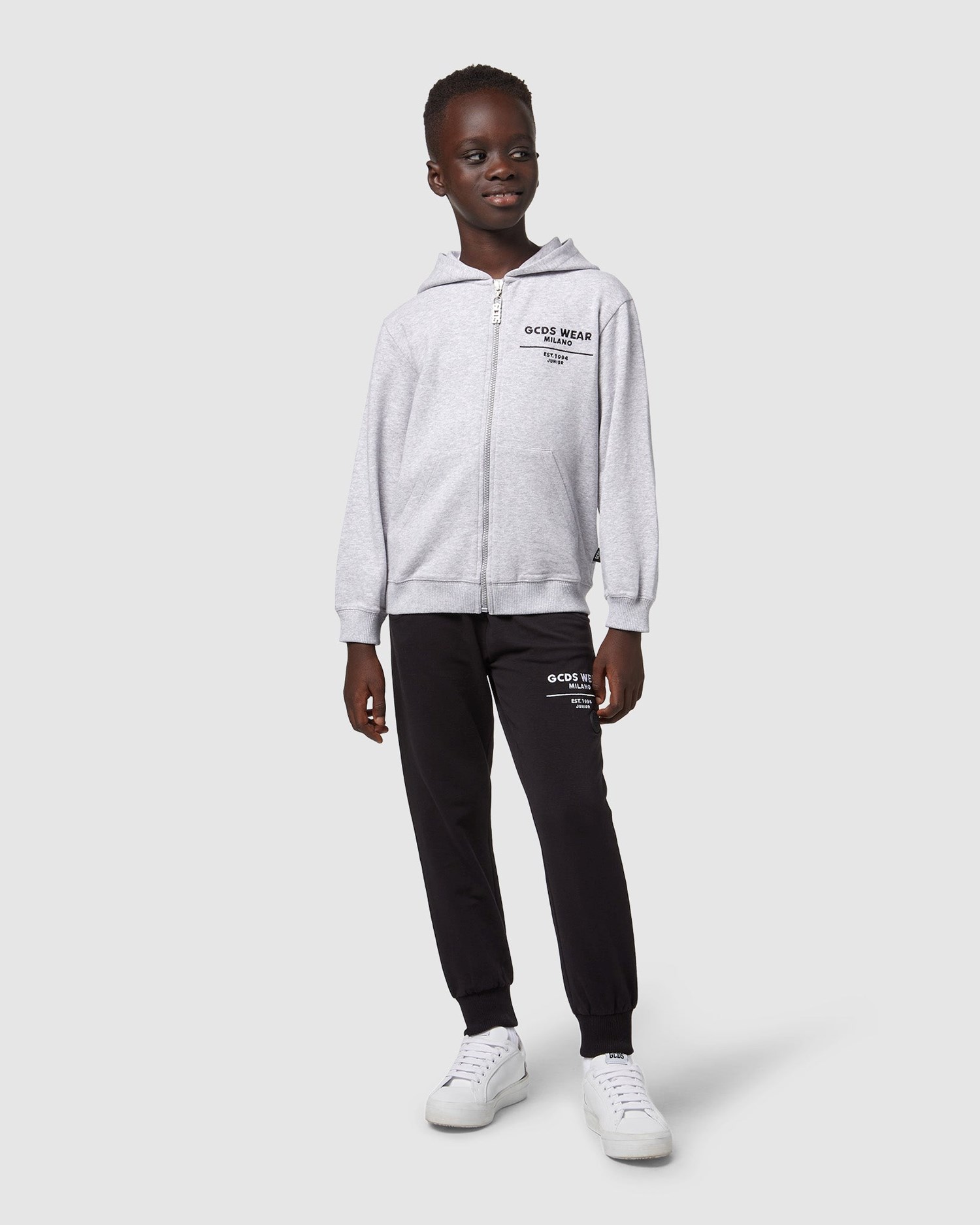 Sweat À Capuche GCDS College Zip-up Hoodie Enfant Grise | 846097-XBN