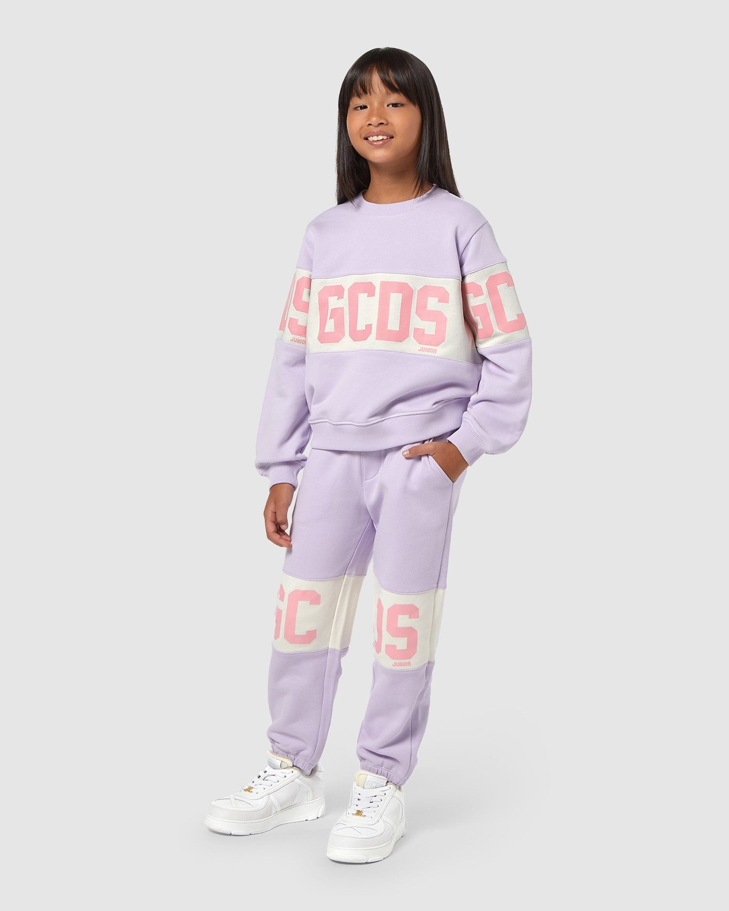 Sweat À Capuche GCDS Logo Band Crewneck Enfant Lilac | 183479-SEI