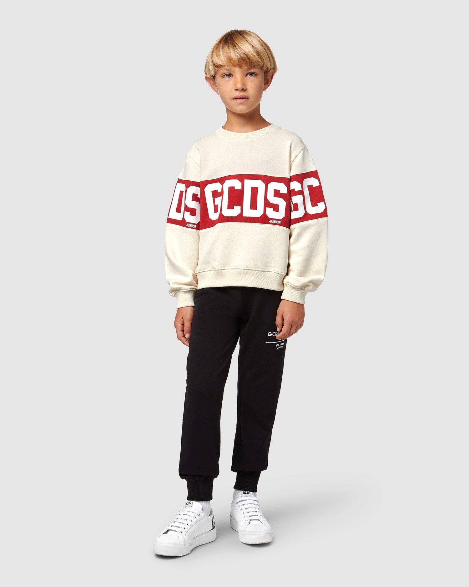 Sweat À Capuche GCDS Logo Band Crewneck Enfant Grise | 365812-MAZ