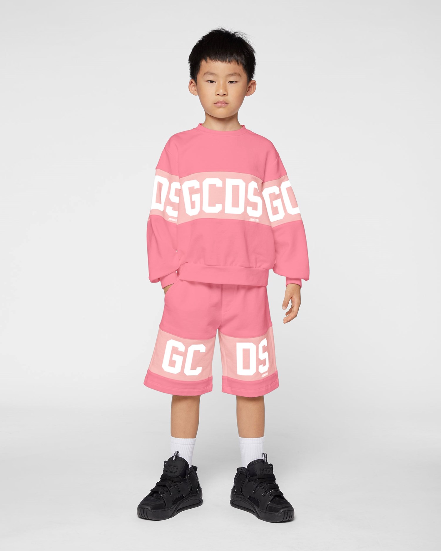 Sweat À Capuche GCDS Logo Band Crewneck Enfant Rose | 405137-VBZ