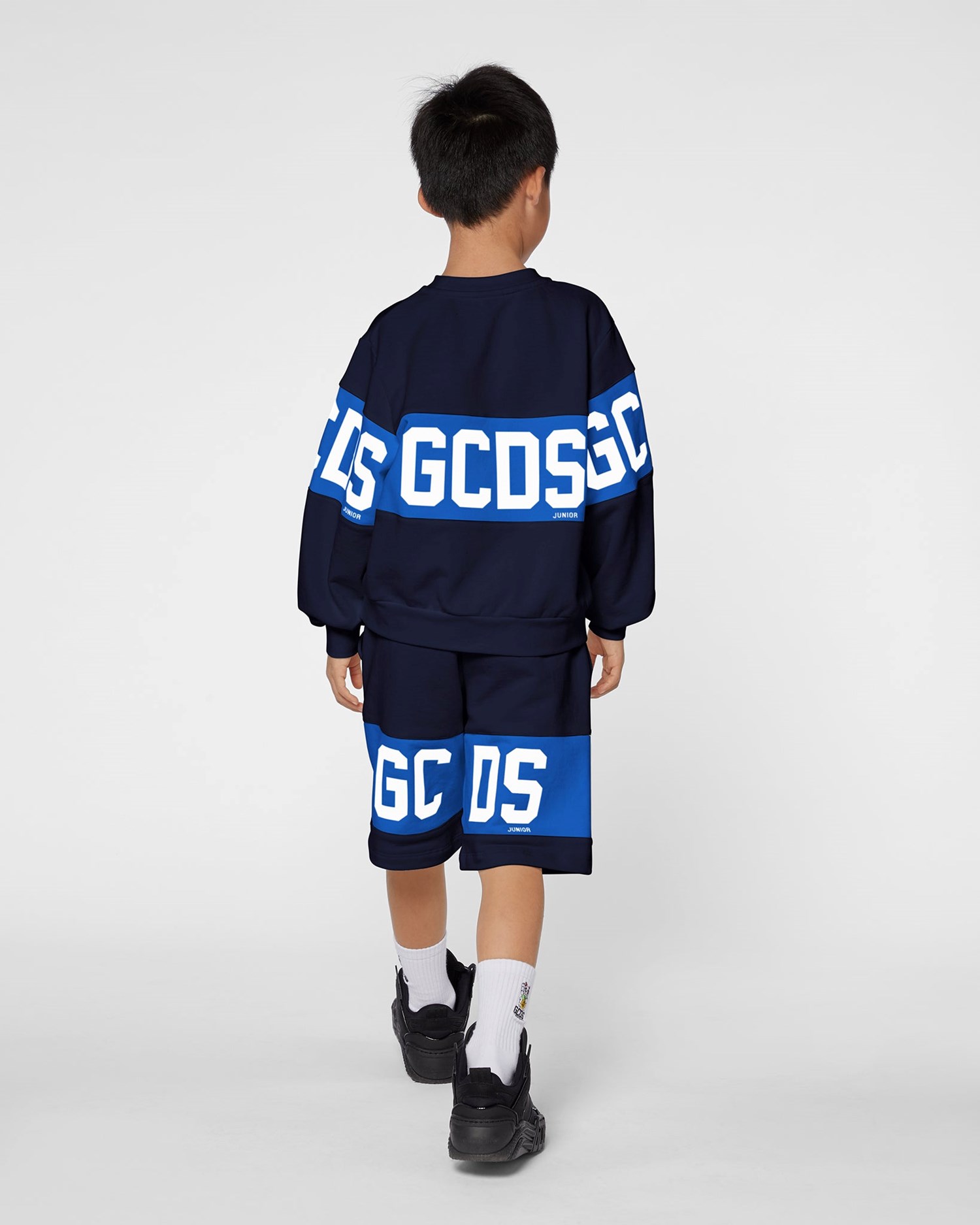 Sweat À Capuche GCDS Logo Band Crewneck Enfant Bleu Foncé | 475823-SAD