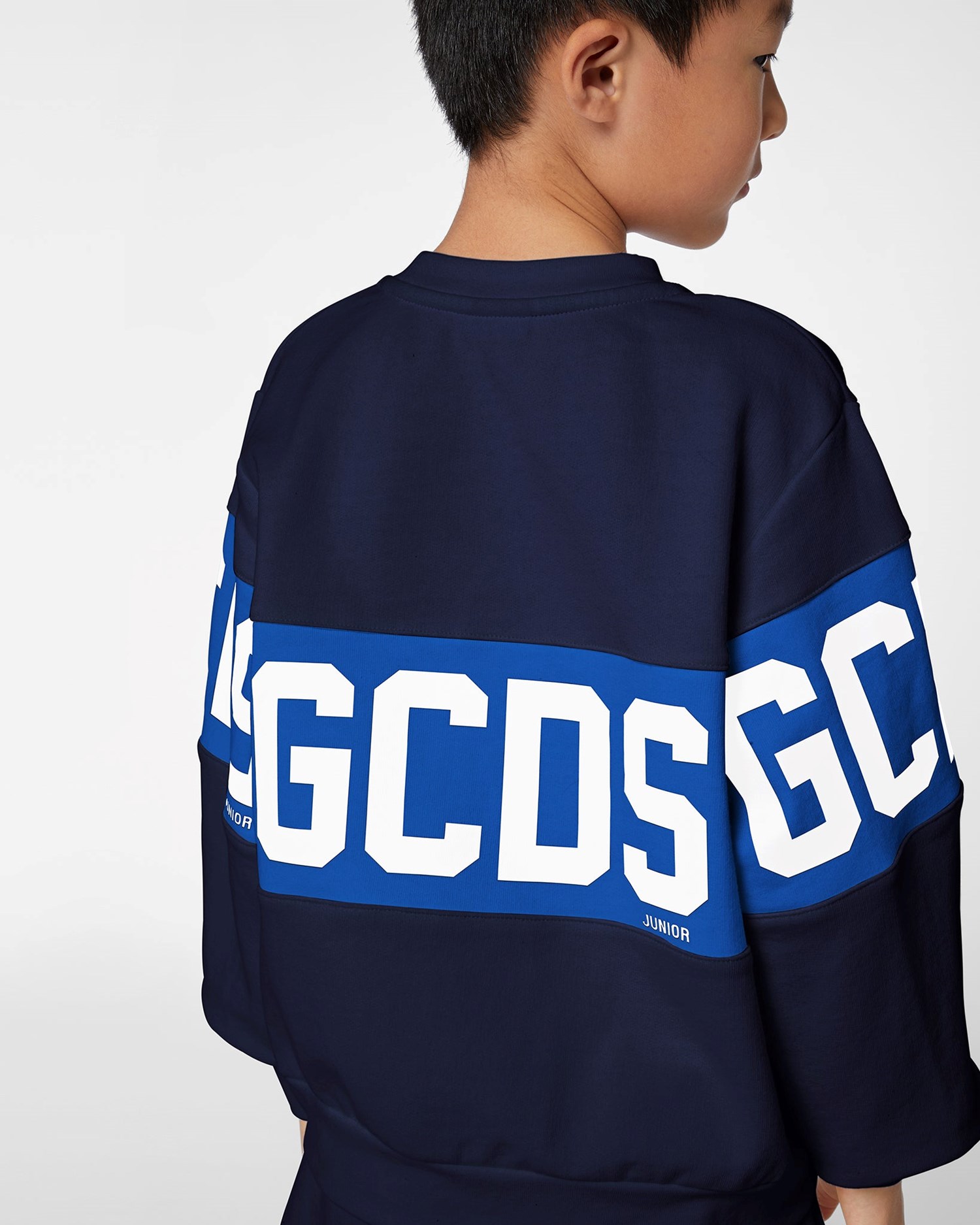 Sweat À Capuche GCDS Logo Band Crewneck Enfant Bleu Foncé | 475823-SAD
