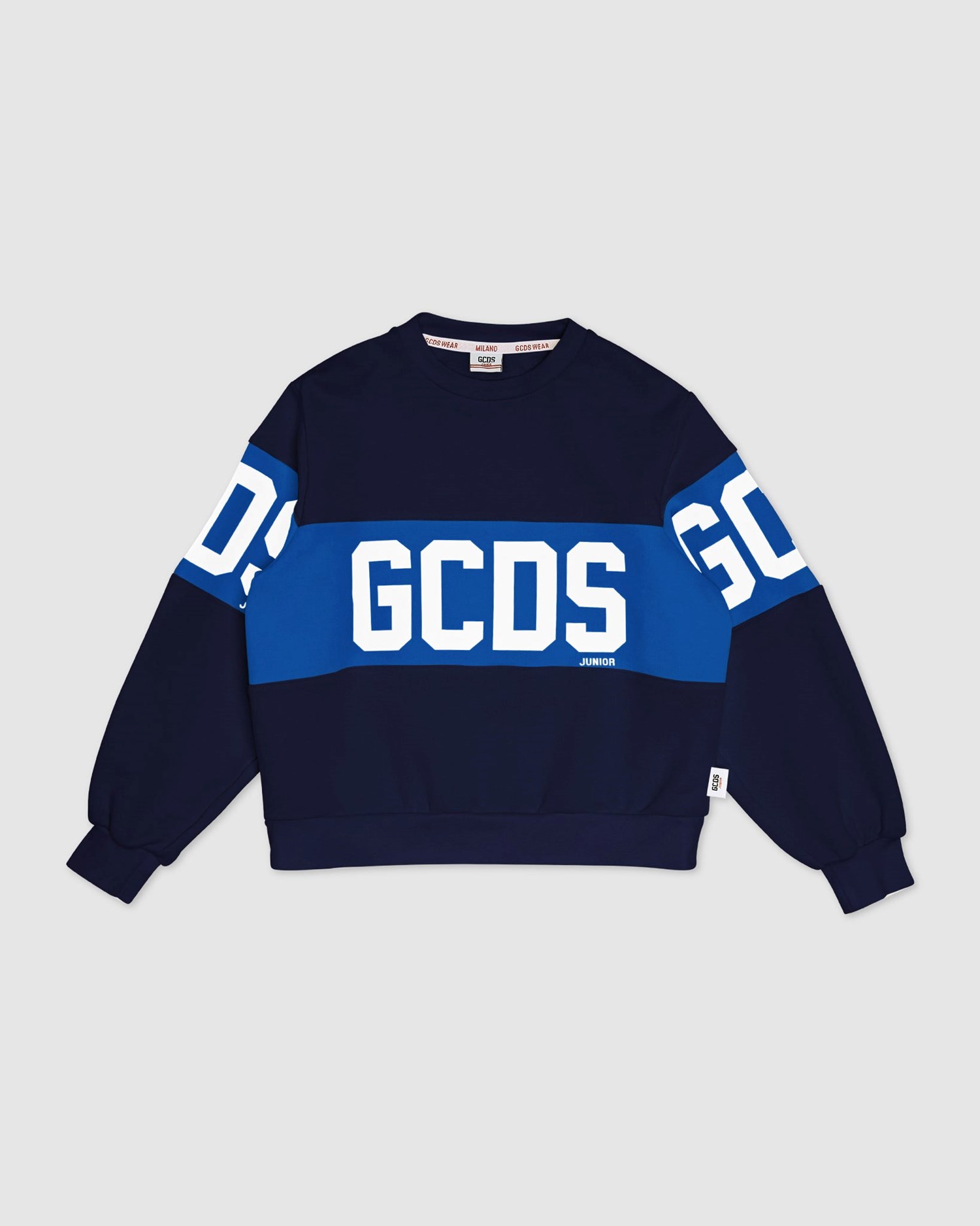 Sweat À Capuche GCDS Logo Band Crewneck Enfant Bleu Foncé | 475823-SAD