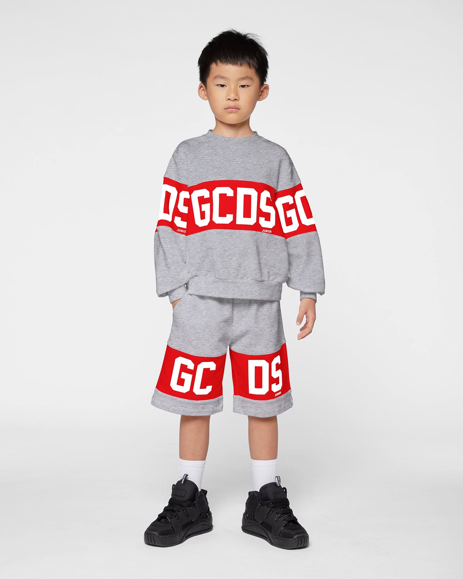 Sweat À Capuche GCDS Logo Band Crewneck Enfant Grise | 732415-EMT