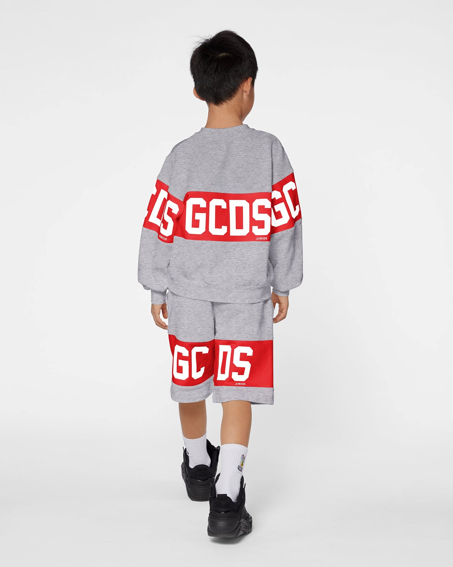 Sweat À Capuche GCDS Logo Band Crewneck Enfant Grise | 732415-EMT