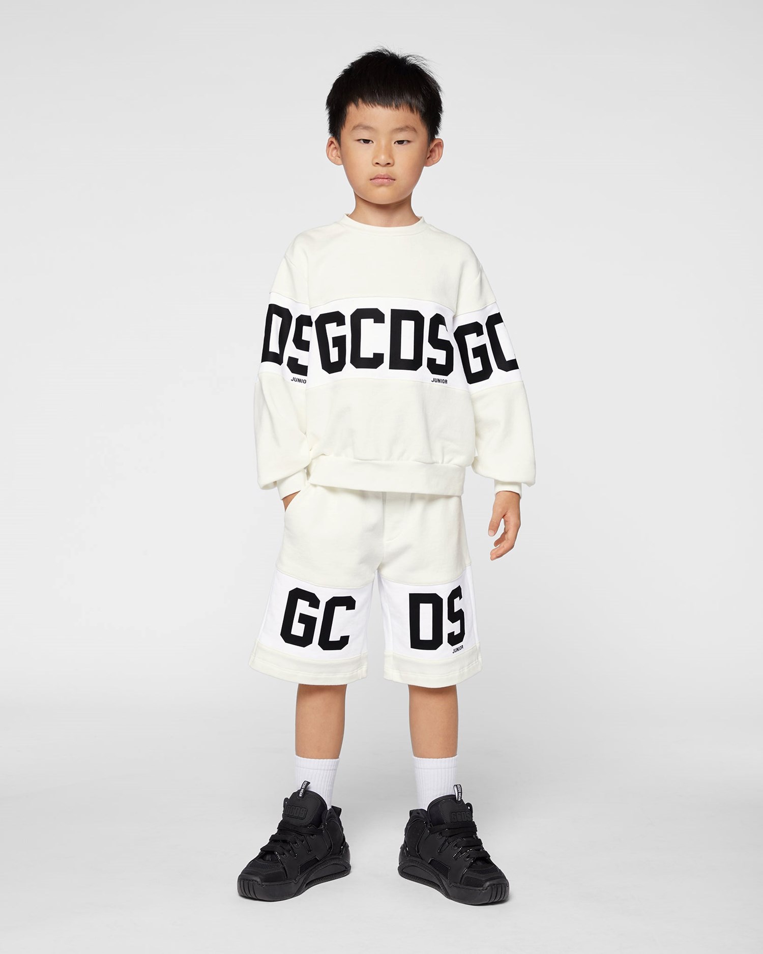 Sweat À Capuche GCDS Logo Band Crewneck Enfant Blanche | 751902-ILC
